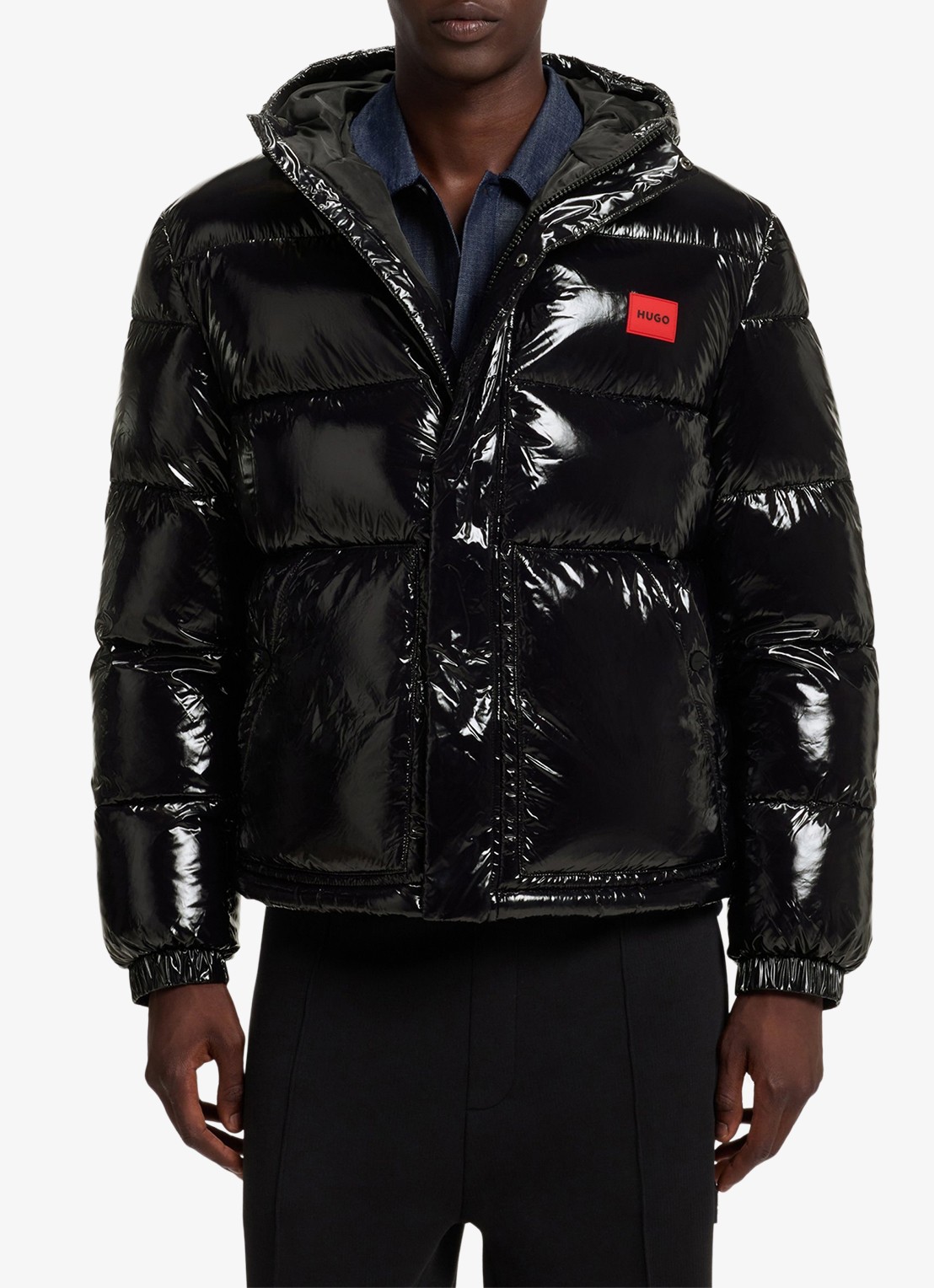 HUGO Puffer jas met capuchon - detail zwart