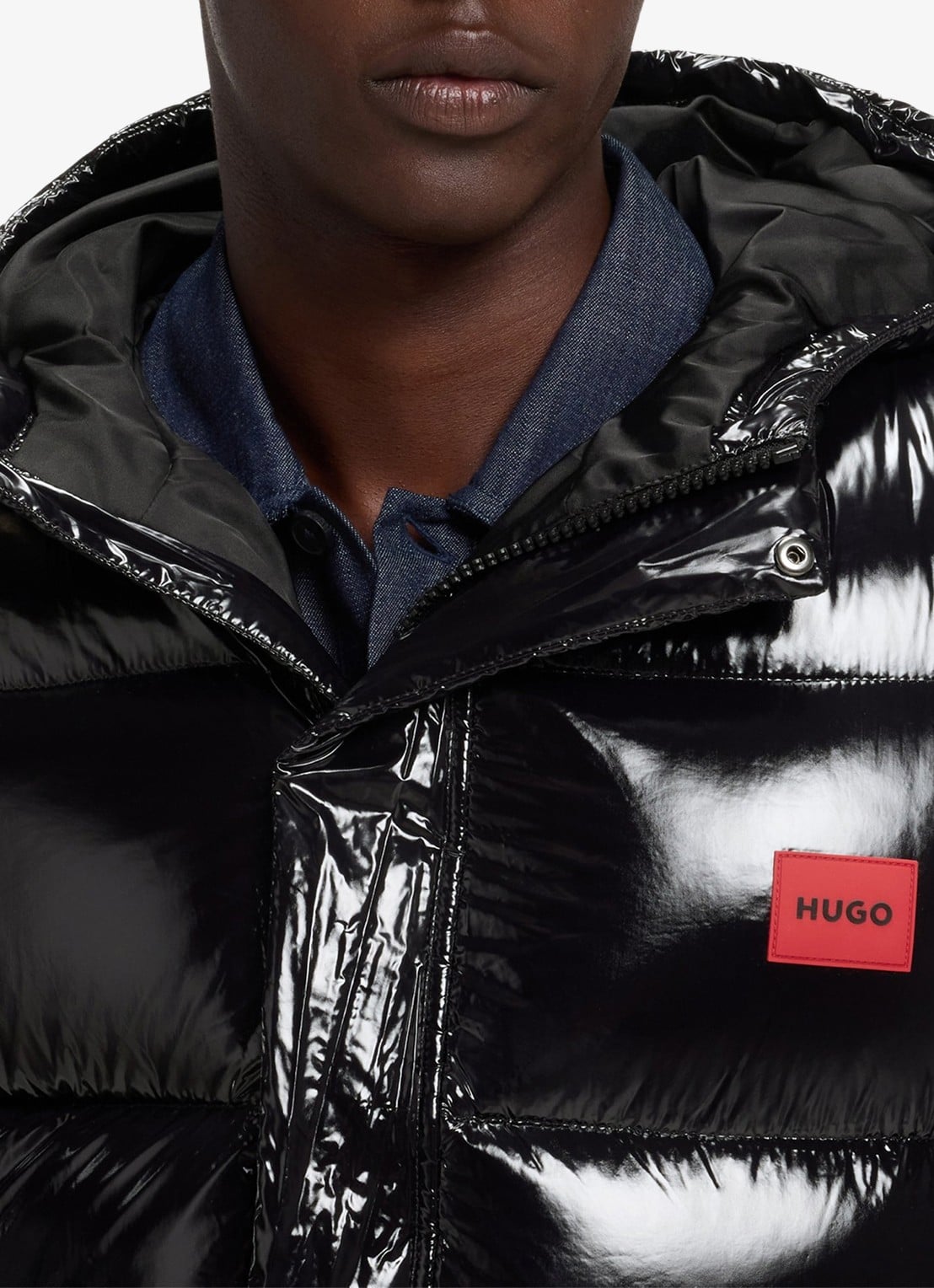 HUGO Puffer jas met capuchon - detail 2 zwart