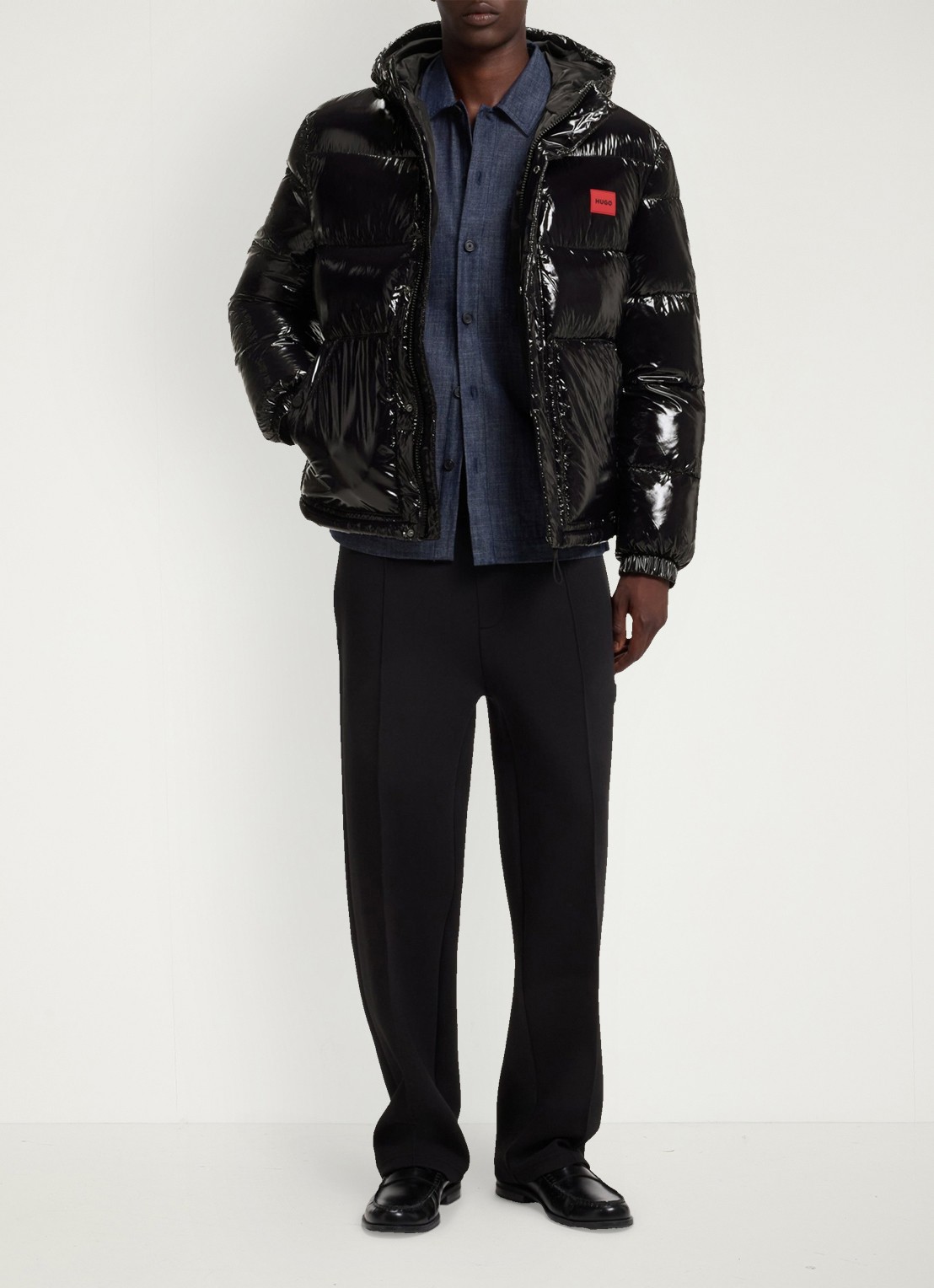 HUGO Puffer jas met capuchon - voorkant 6 zwart