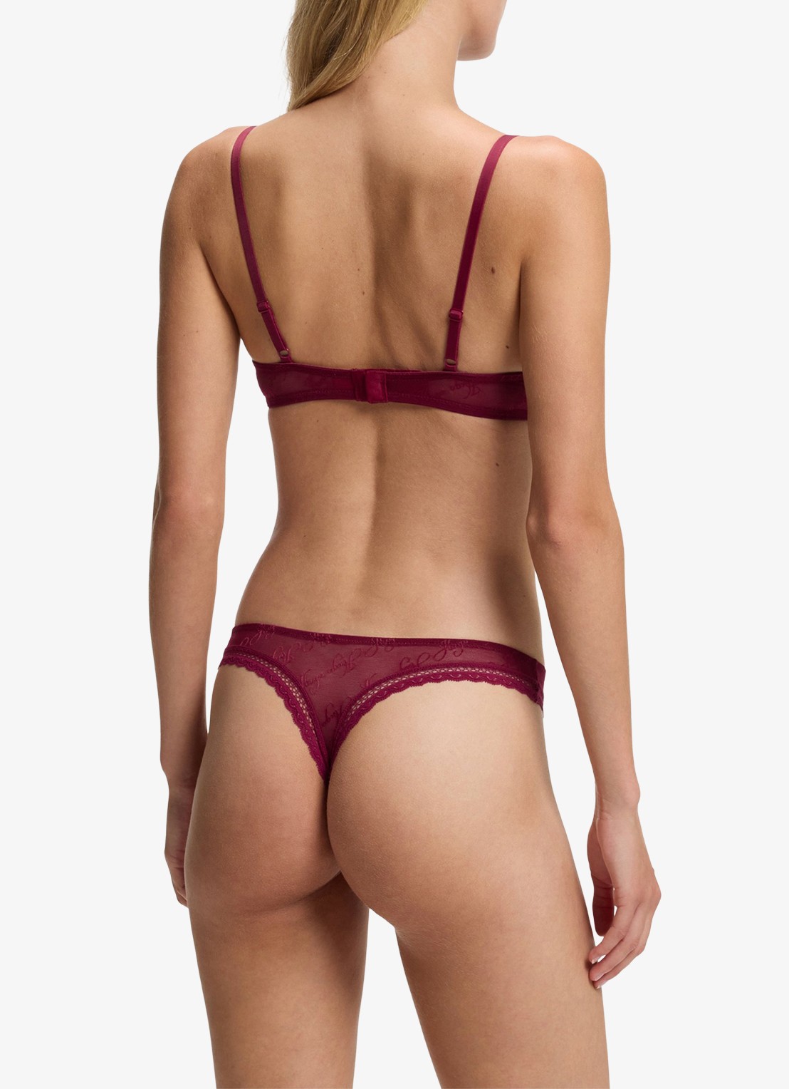 HUGO Push-up bh van mesh met kant en logoborduring - achterkant 2 bordeauxrood
