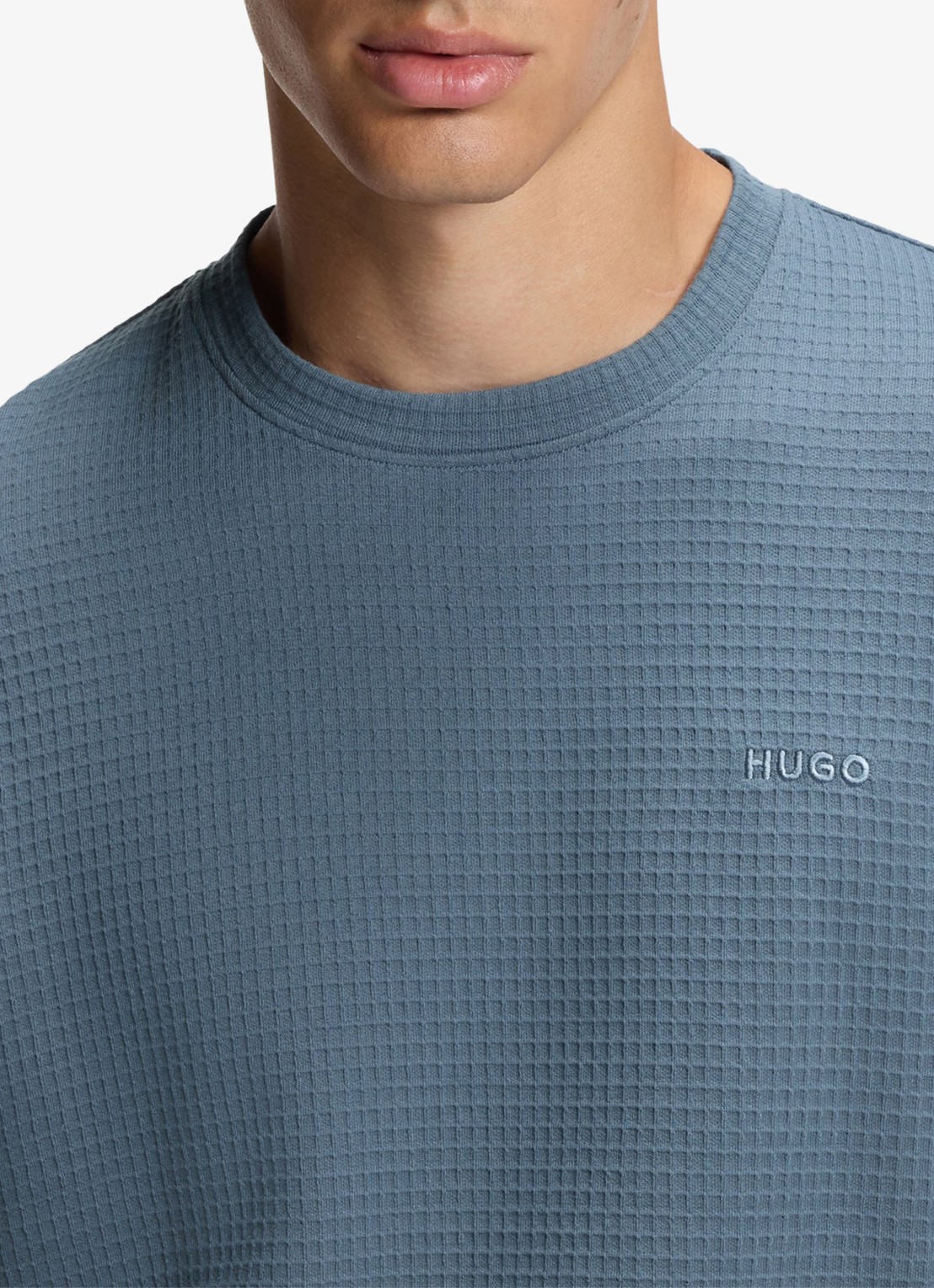 HUGO Pyjama-T-shirt van een katoenmix met wafelstructuur - detail 2 staalblauw