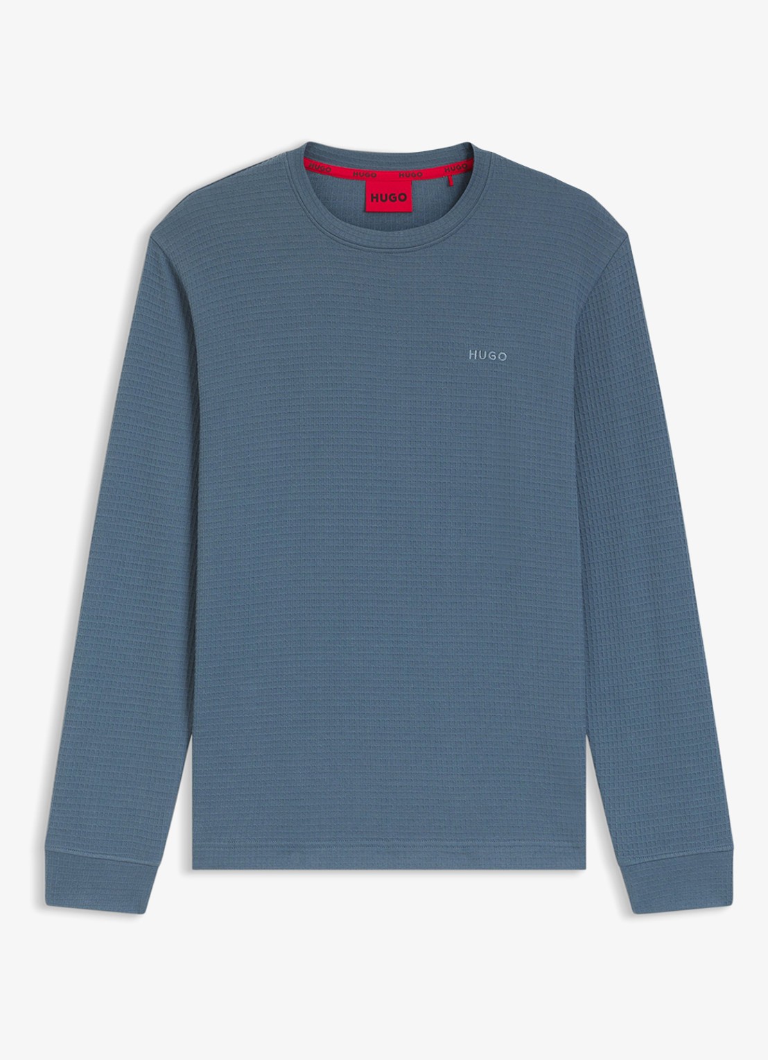 HUGO Pyjama-T-shirt van een katoenmix met wafelstructuur - voorkant 6 staalblauw