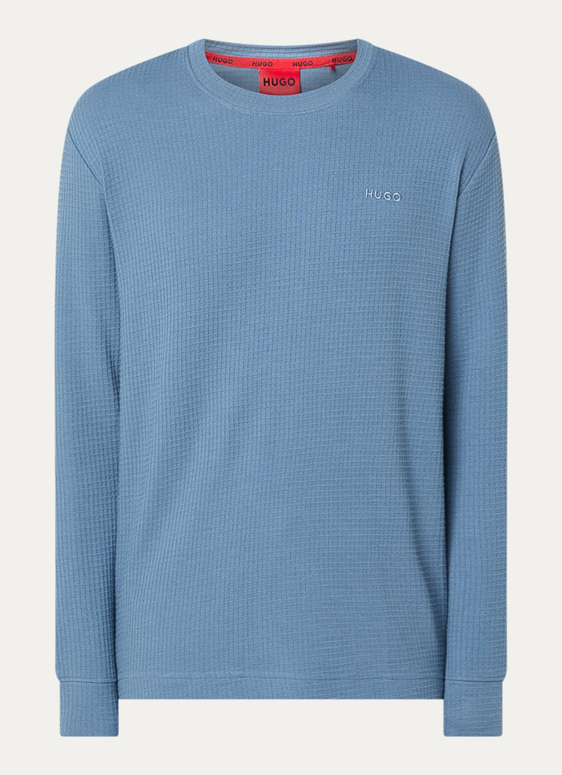 HUGO Pyjama-T-shirt van een katoenmix met wafelstructuur - voorkant 8 staalblauw