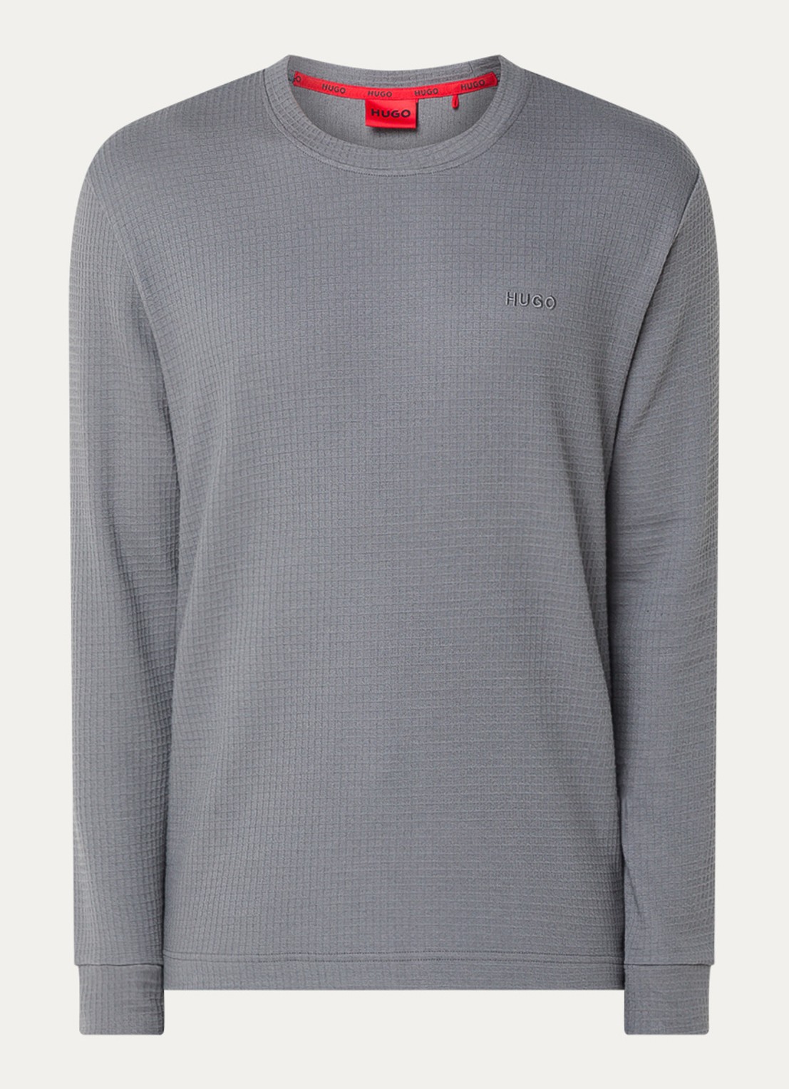 HUGO Pyjama-T-shirt van een katoenmix met wafelstructuur - voorkant 2 grijs