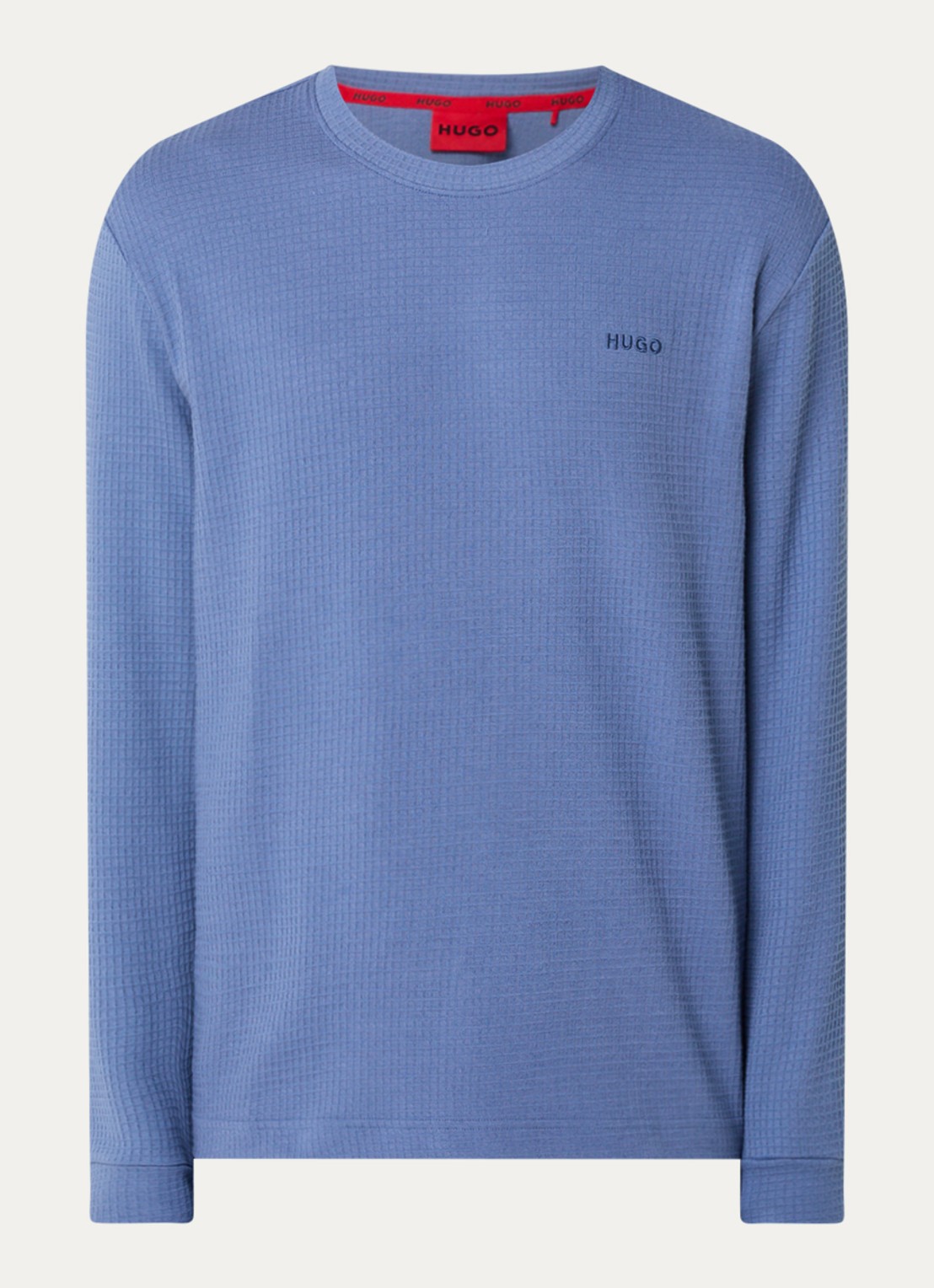 HUGO Pyjama-T-shirt van een katoenmix met wafelstructuur - voorkant 3 blauw