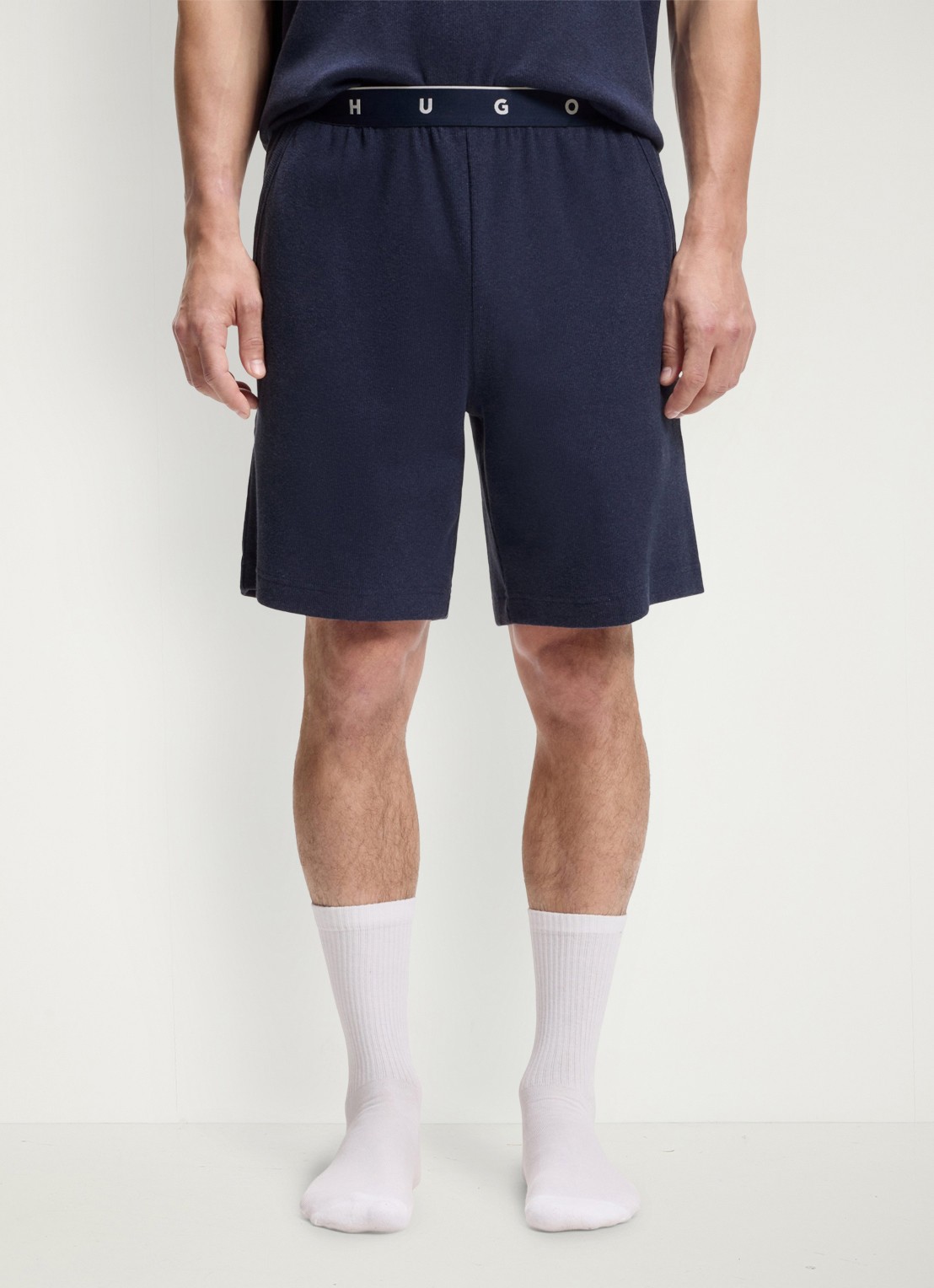 HUGO Pyjamabroek met logoband - detail donkerblauw
