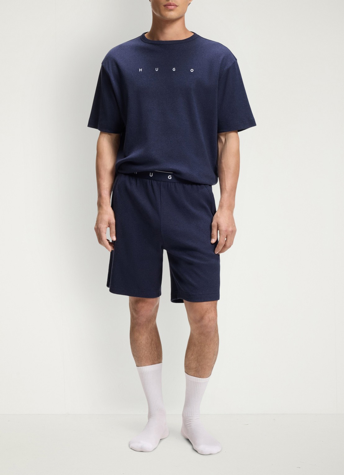HUGO Pyjamabroek met logoband - voorkant 2 donkerblauw