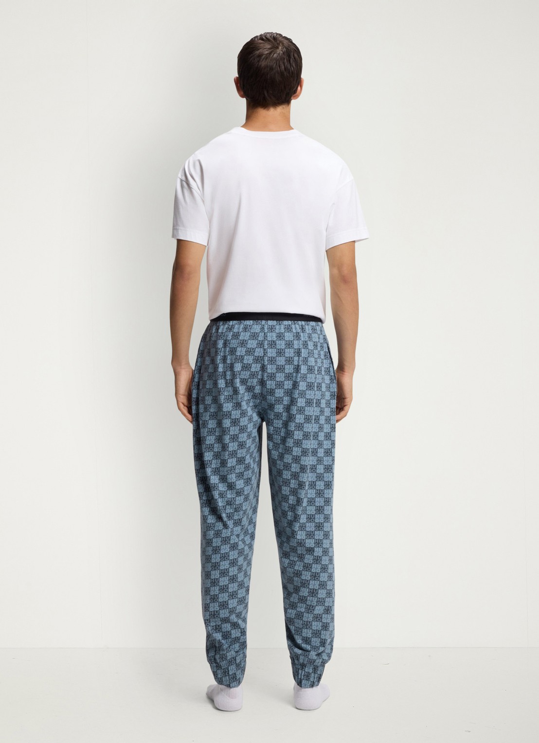 HUGO Pyjamabroek met logoprint - achterkant 5 blauwgrijs