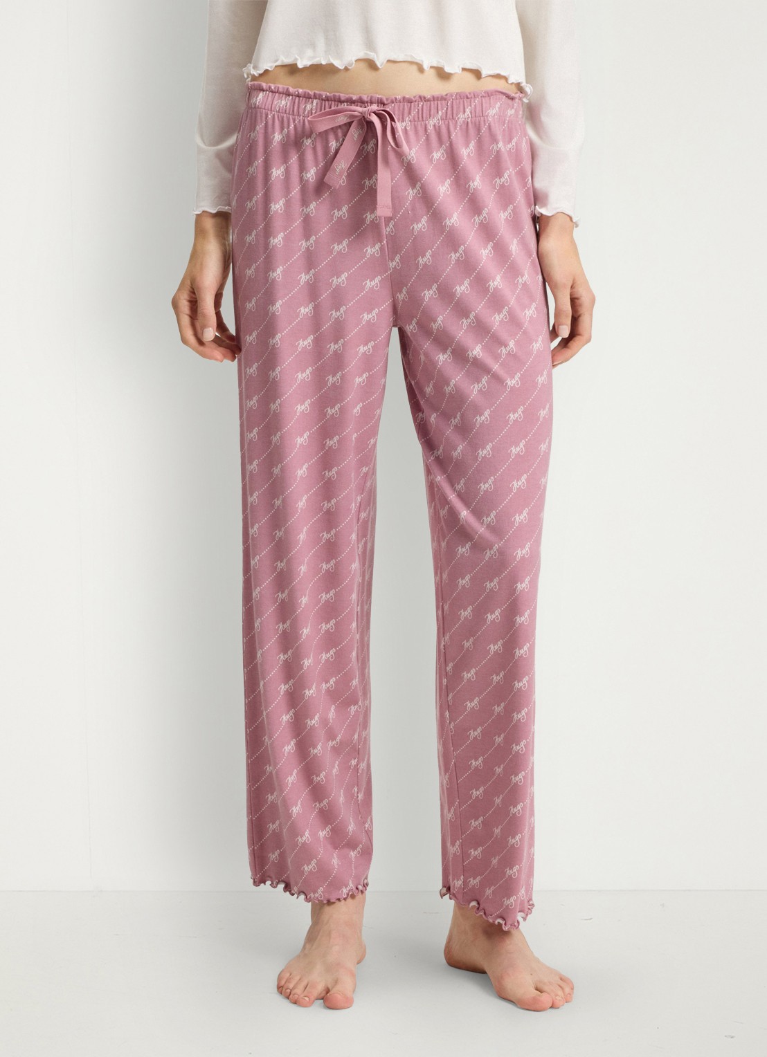HUGO Pyjamabroek van stretchjersey met all-over print - detail 4 open pink-698 / roze