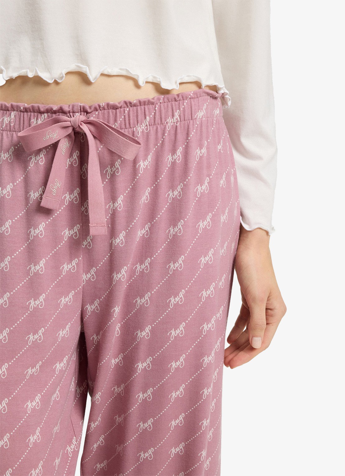 HUGO Pyjamabroek van stretchjersey met all-over print - detail 5 open pink-698 / roze