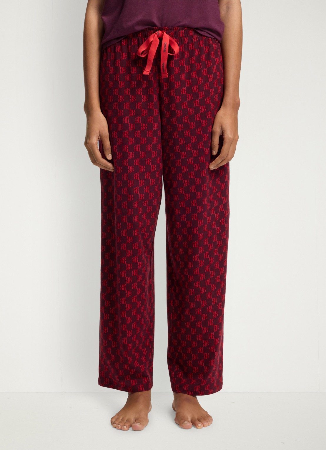 HUGO Pyjamabroek van stretchjersey met all-over print - detail 3 donkerrood