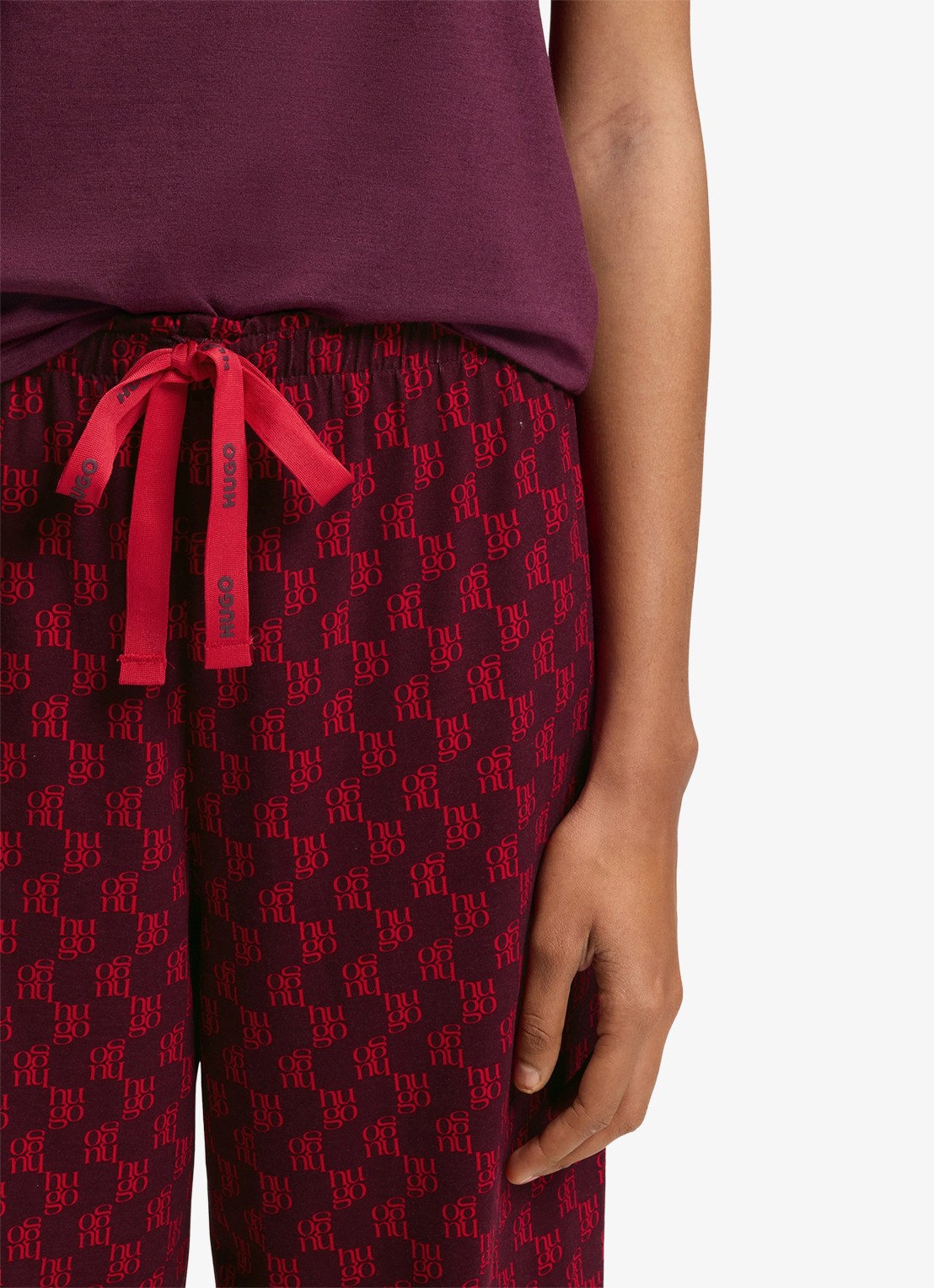 HUGO Pyjamabroek van stretchjersey met all-over print - detail 4 donkerrood