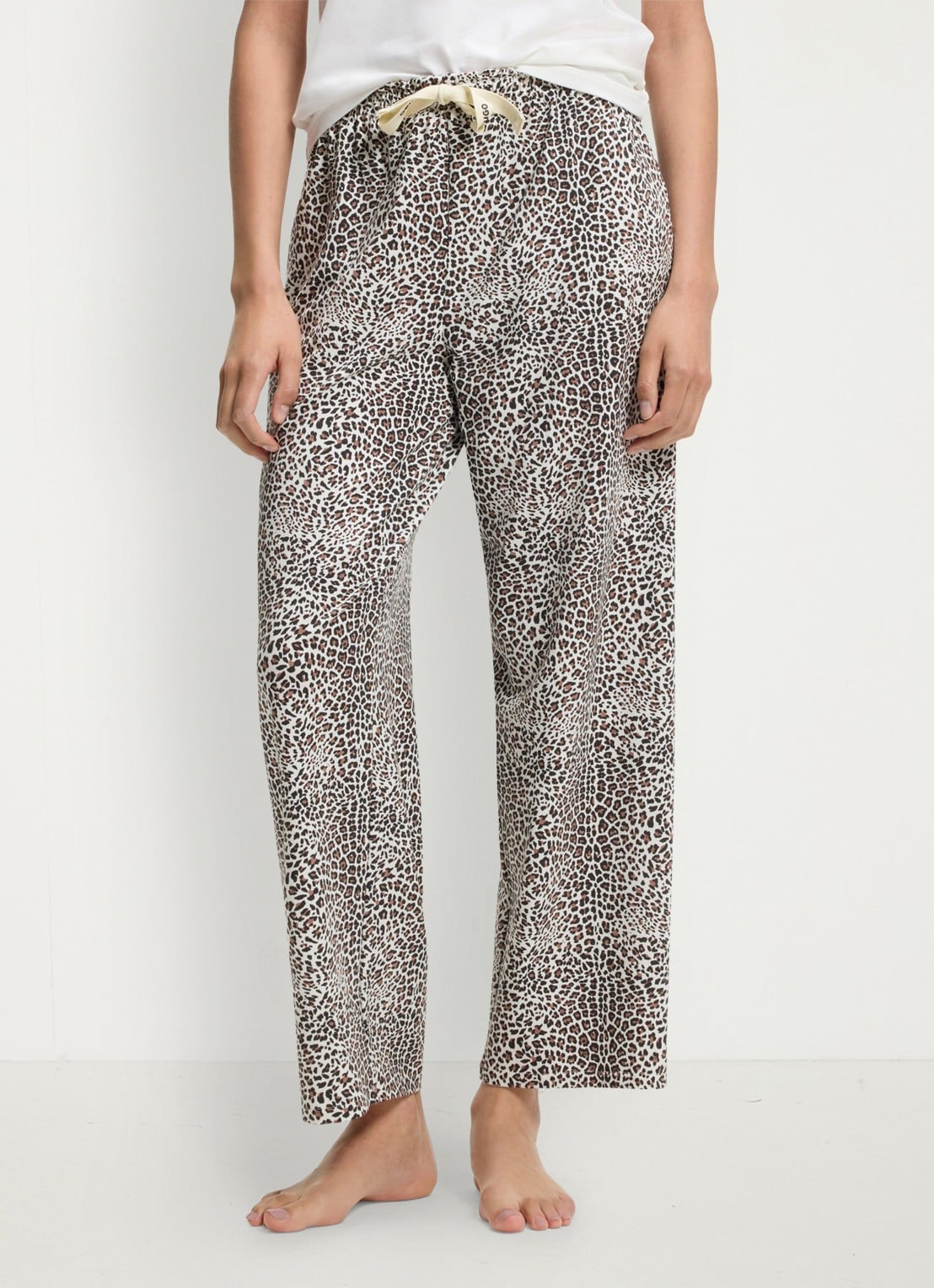 HUGO Pyjamabroek van stretchjersey met all-over print - detail lichtbruin