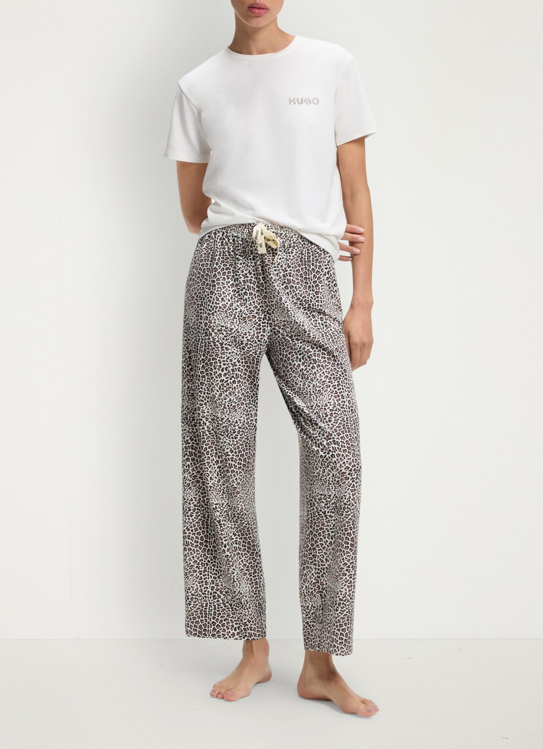 HUGO Pyjamabroek van stretchjersey met all-over print - voorkant 5 lichtbruin