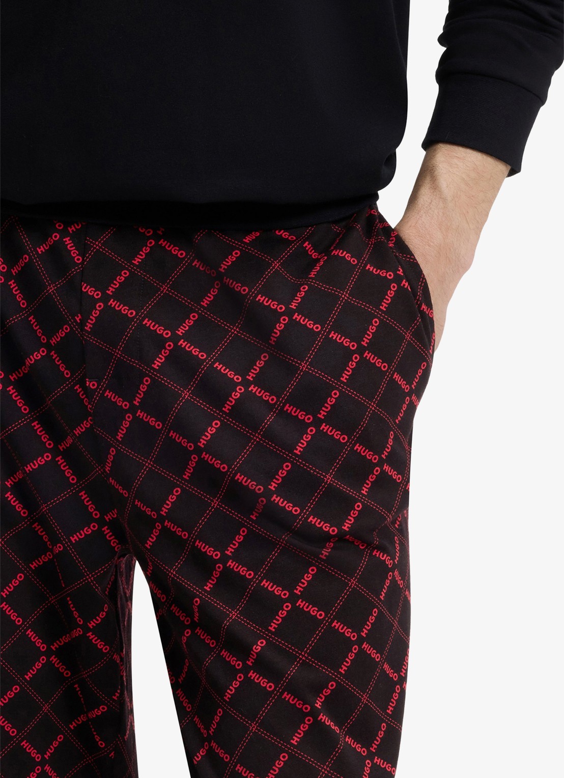 HUGO Pyjamaset met logo en ruitdessin - detail 2 zwart