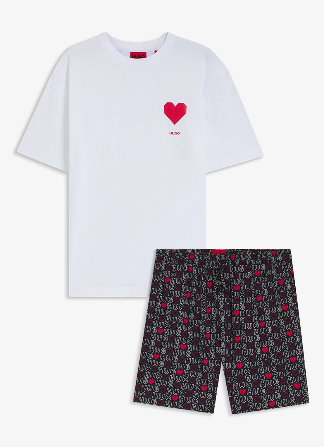 HUGO Pyjamaset van katoen met logo - voorkant open miscellaneous-960 / wit