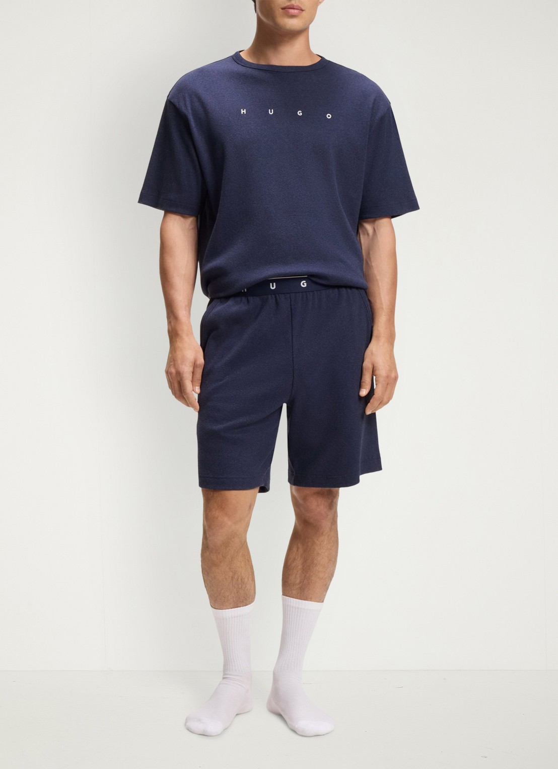 HUGO Pyjamashirt met logo - voorkant 2 donkerblauw