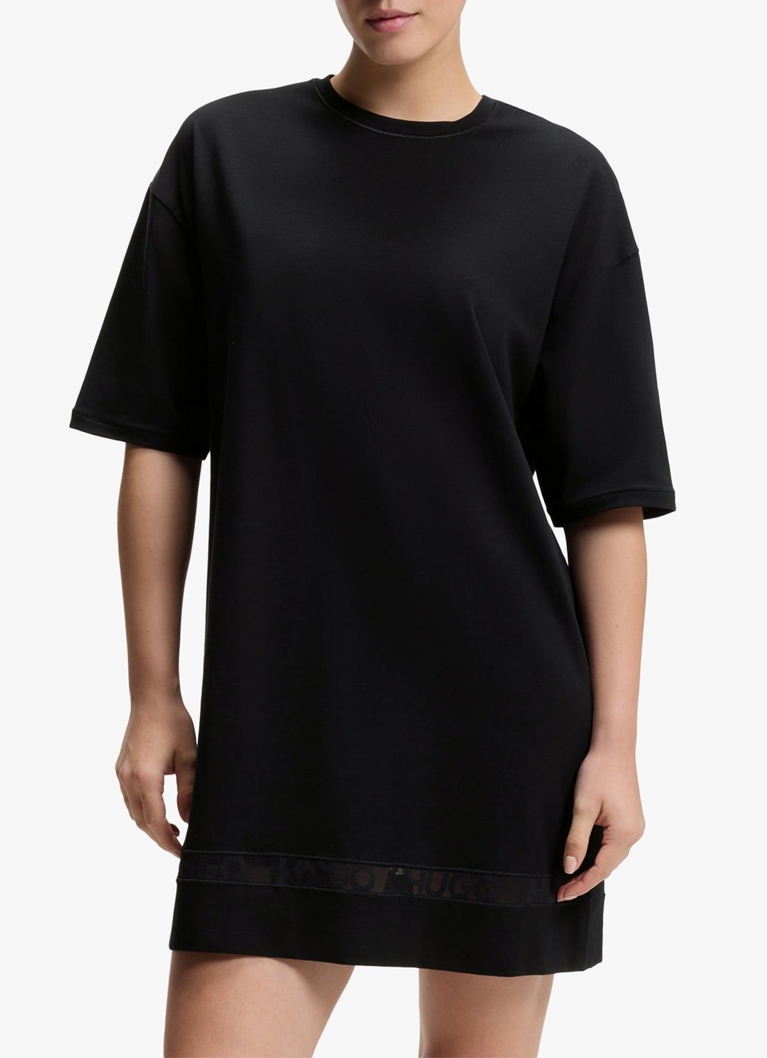 HUGO Pyjamashirt met mesh detail - detail zwart