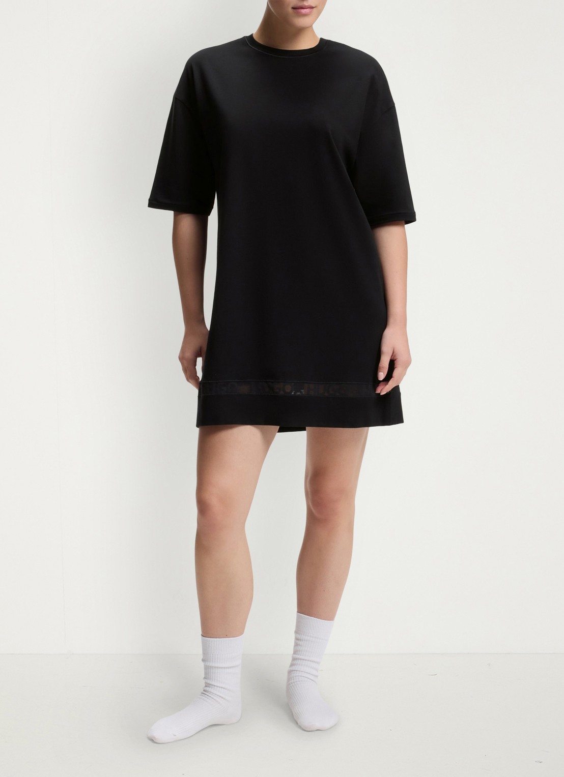 HUGO Pyjamashirt met mesh detail - voorkant 5 zwart