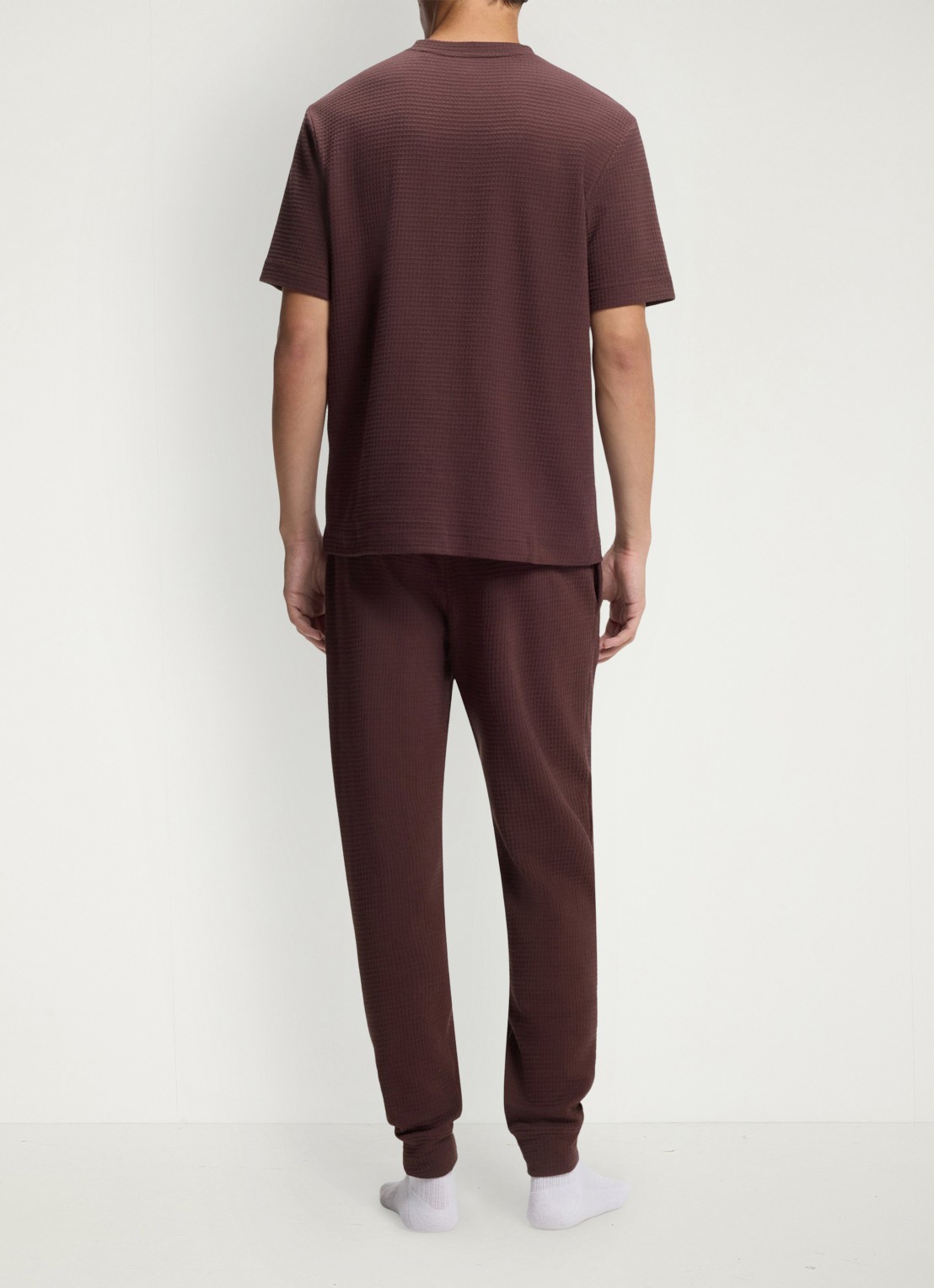 HUGO Pyjamashirt met wafelstructuur en logostiksel - achterkant open brown-249 / bruin