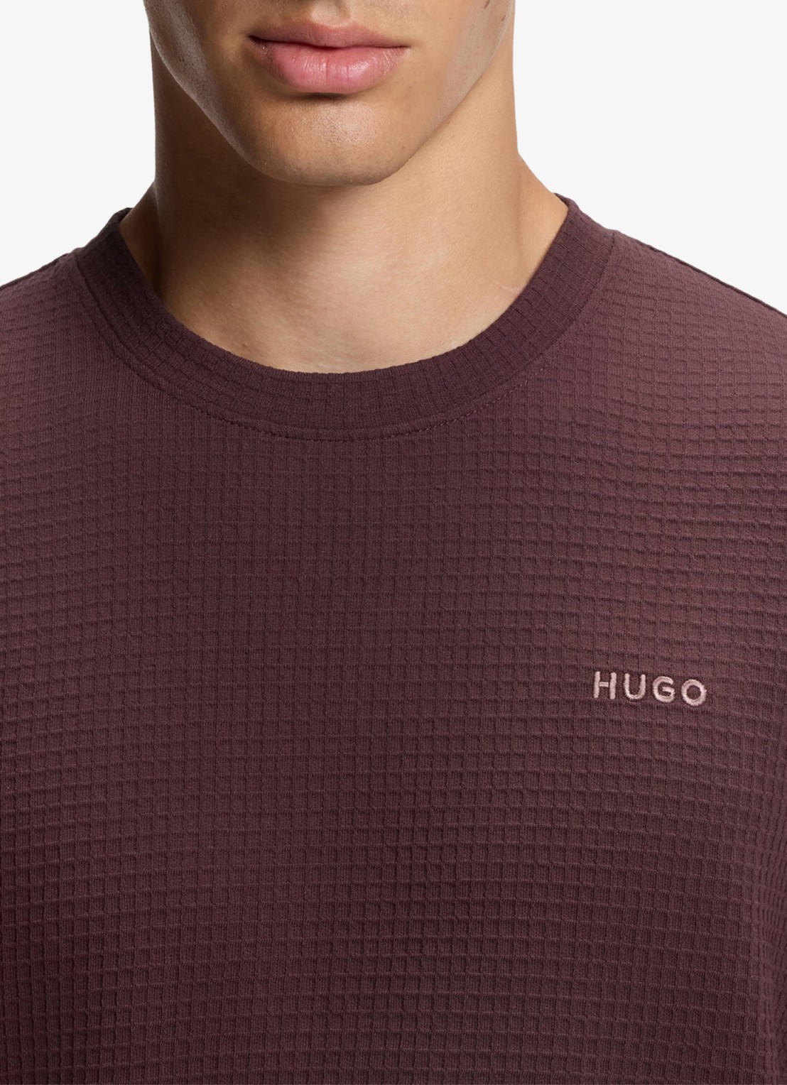 HUGO Pyjamashirt met wafelstructuur en logostiksel - detail 4 open brown-249 / bruin