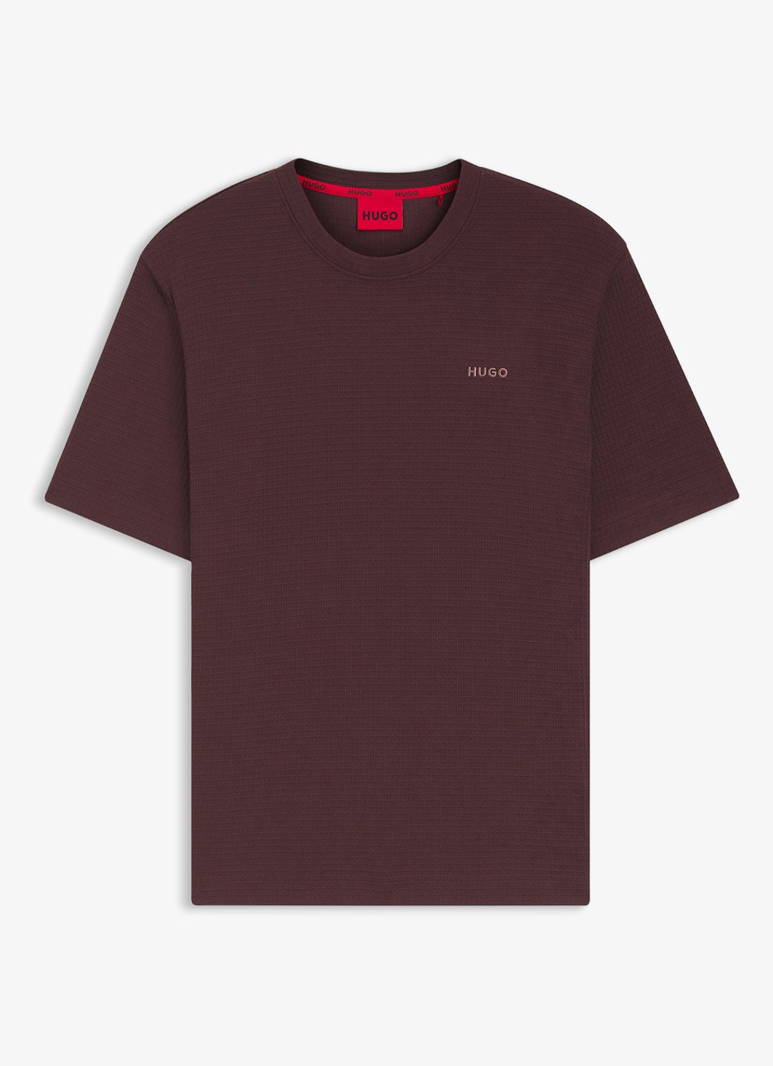 HUGO Pyjamashirt met wafelstructuur en logostiksel - voorkant 6 open brown-249 / bruin