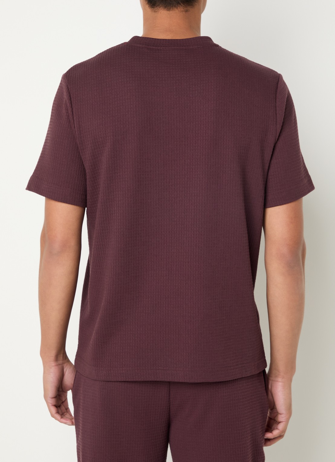 HUGO Pyjamashirt met wafelstructuur en logostiksel - achterkant 2 open brown-249 / bruin