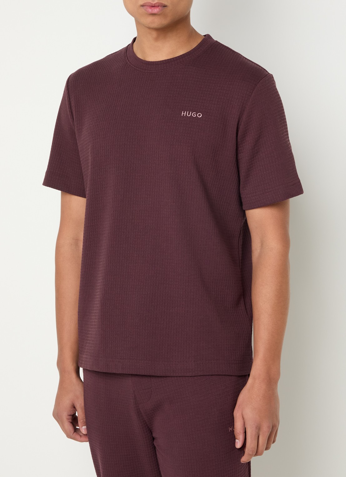 HUGO Pyjamashirt met wafelstructuur en logostiksel - detail 5 open brown-249 / bruin