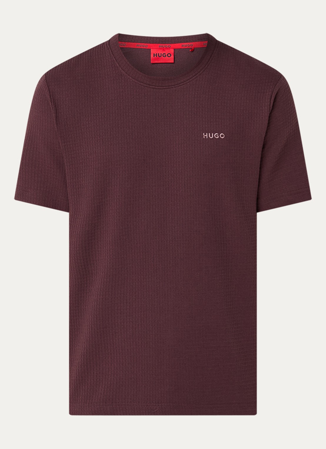 HUGO Pyjamashirt met wafelstructuur en logostiksel - voorkant 8 open brown-249 / bruin