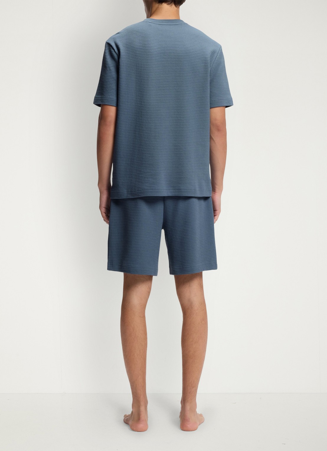 HUGO Pyjamashirt met wafelstructuur en logostiksel - achterkant 4 open blue-496 / blauw