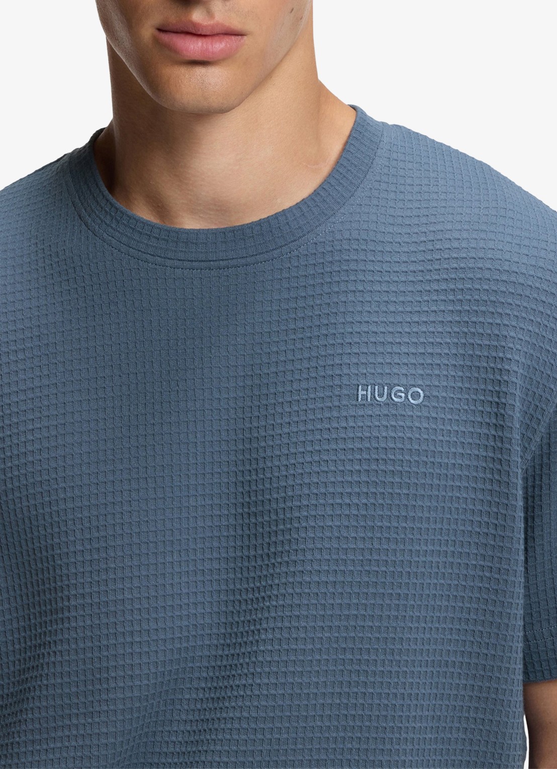 HUGO Pyjamashirt met wafelstructuur en logostiksel - detail 7 open blue-496 / blauw