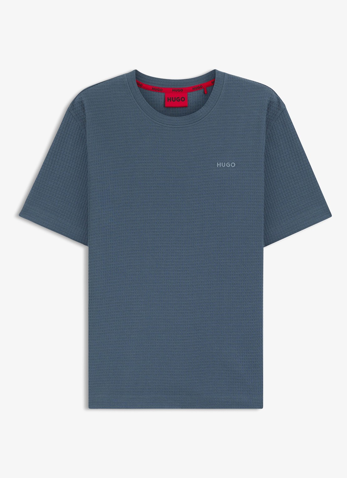 HUGO Pyjamashirt met wafelstructuur en logostiksel - voorkant open blue-496 / blauw