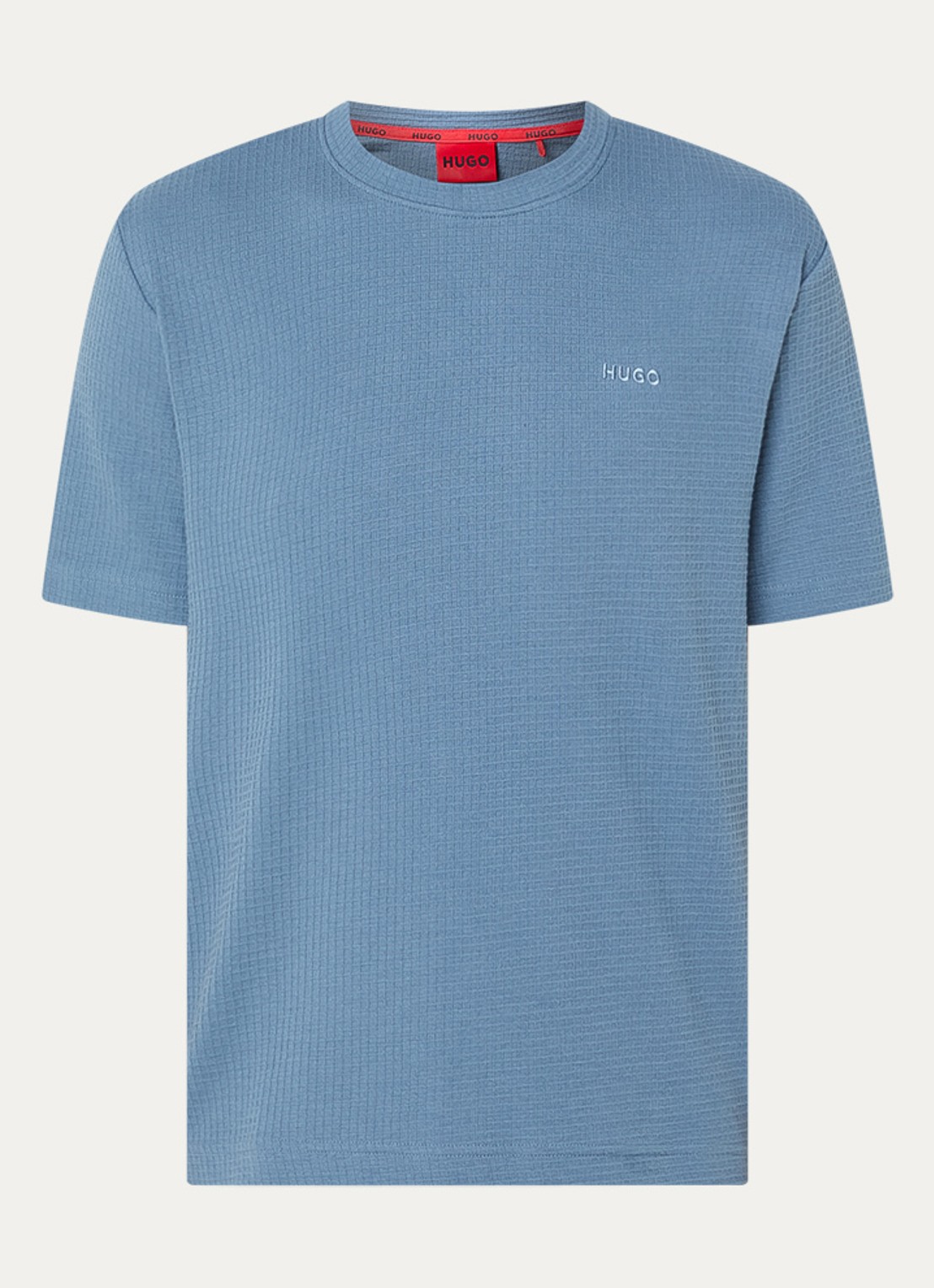 HUGO Pyjamashirt met wafelstructuur en logostiksel - voorkant 3 open blue-496 / blauw