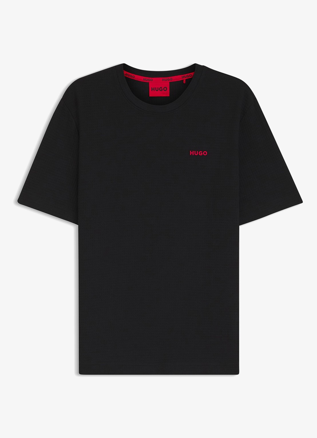 HUGO Pyjamashirt met wafelstructuur en logostiksel - voorkant 3 black-001 / zwart