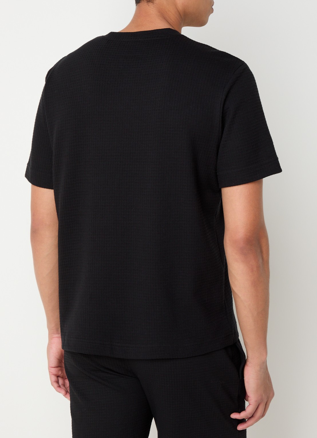 HUGO Pyjamashirt met wafelstructuur en logostiksel - achterkant 2 black-001 / zwart