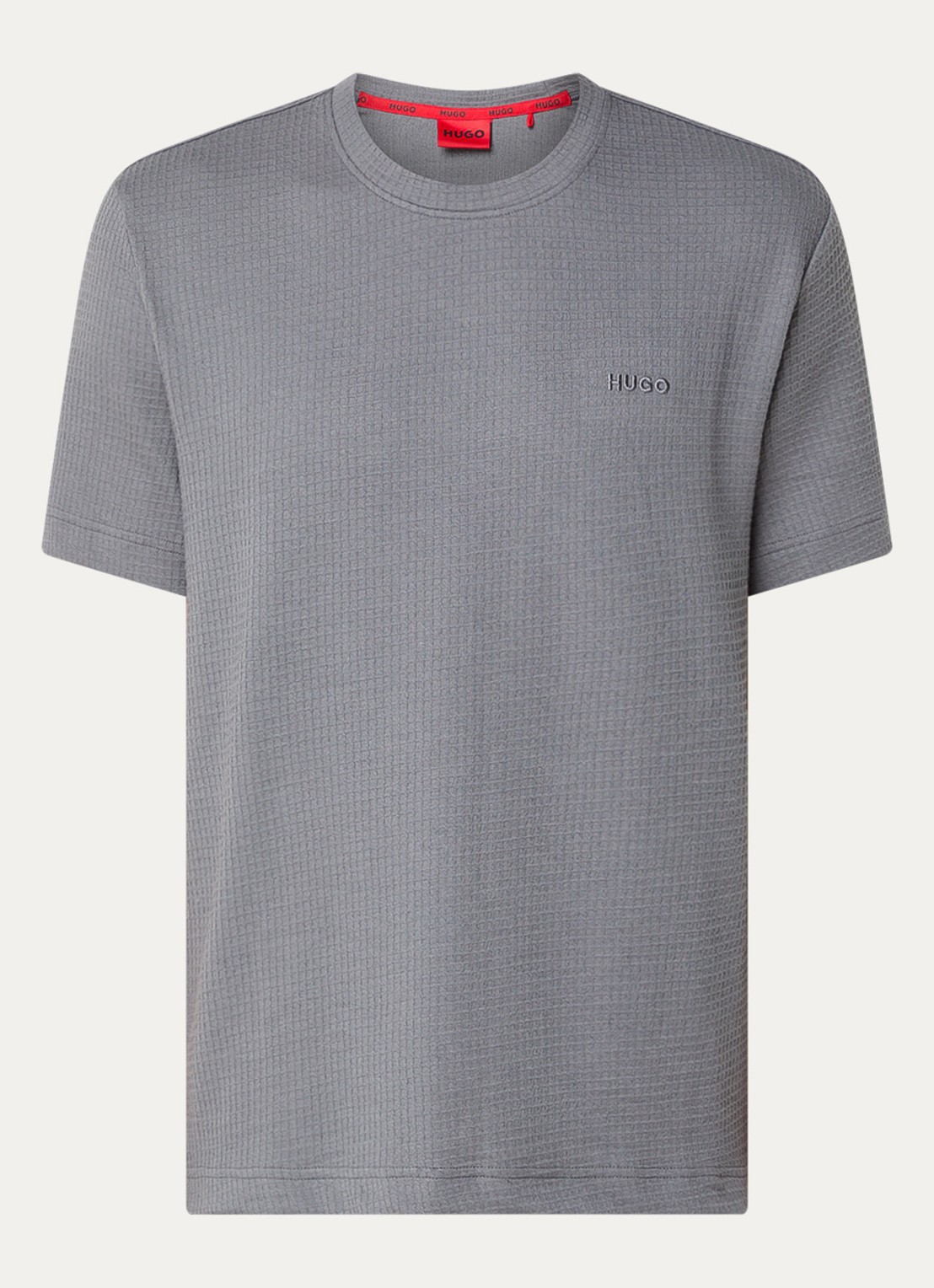 HUGO Pyjamashirt met wafelstructuur en logostiksel - voorkant 2 open grey-086 / grijs