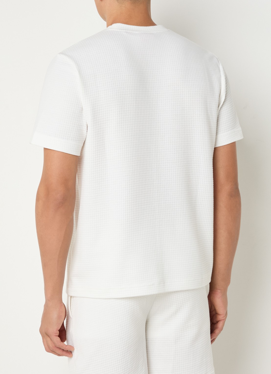 HUGO Pyjamashirt met wafelstructuur en logostiksel - achterkant 3 natural-102 / wit