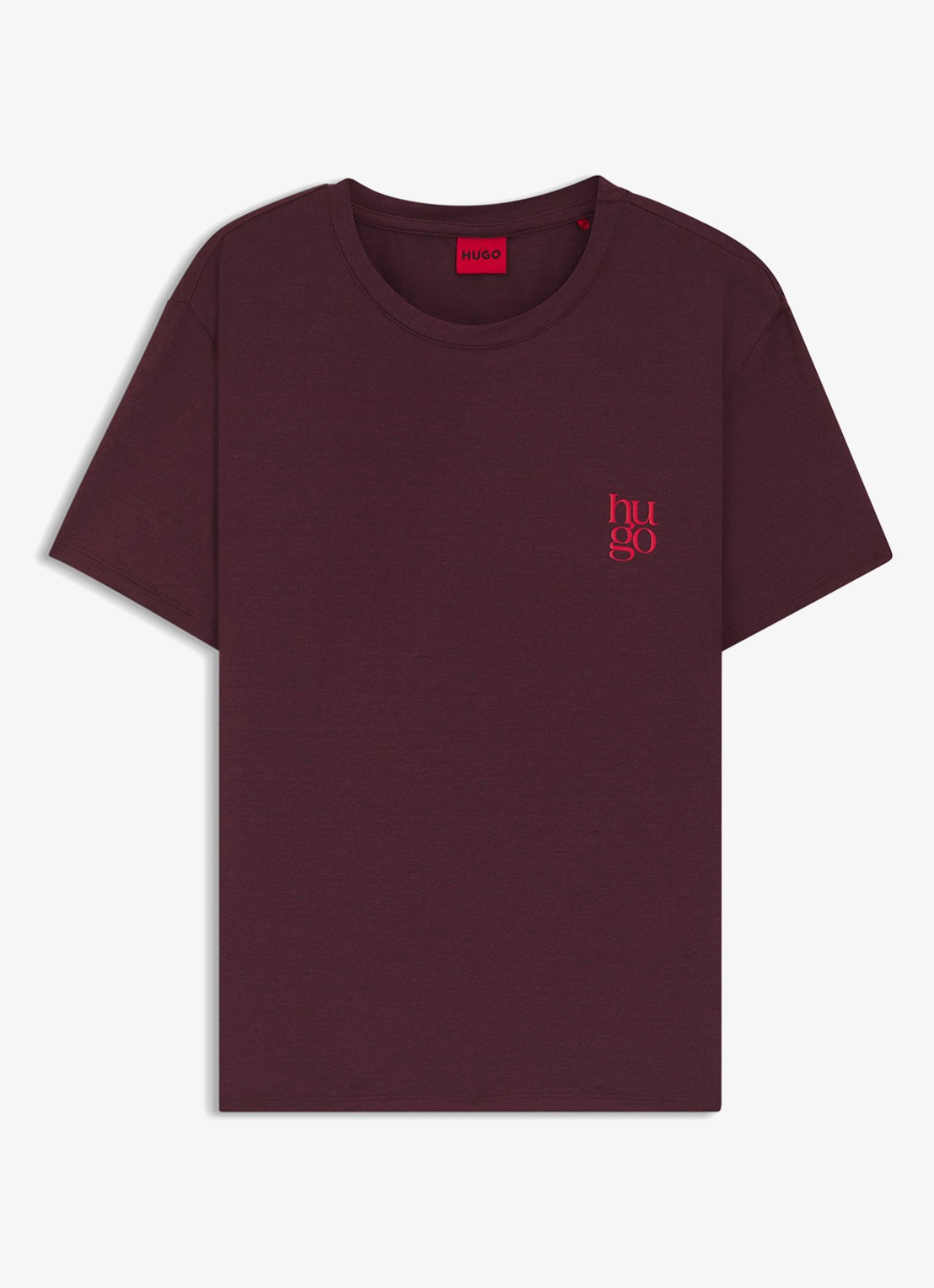 HUGO Pyjamashirt van stretchjersey met logoprint - voorkant 2 aubergine