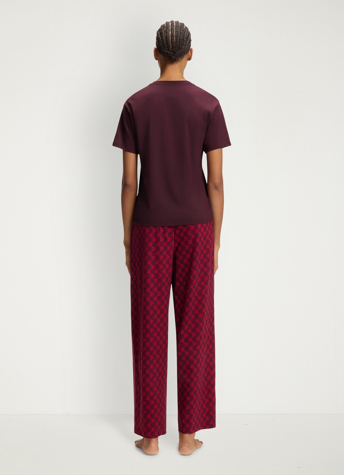 HUGO Pyjamashirt van stretchjersey met logoprint - achterkant aubergine