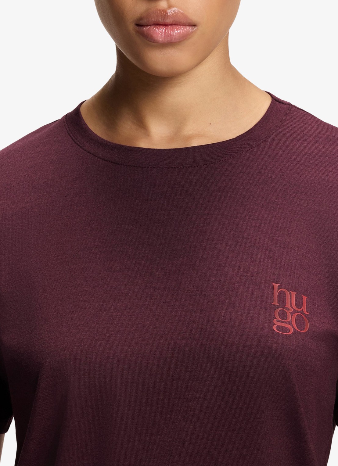 HUGO Pyjamashirt van stretchjersey met logoprint - detail 5 aubergine