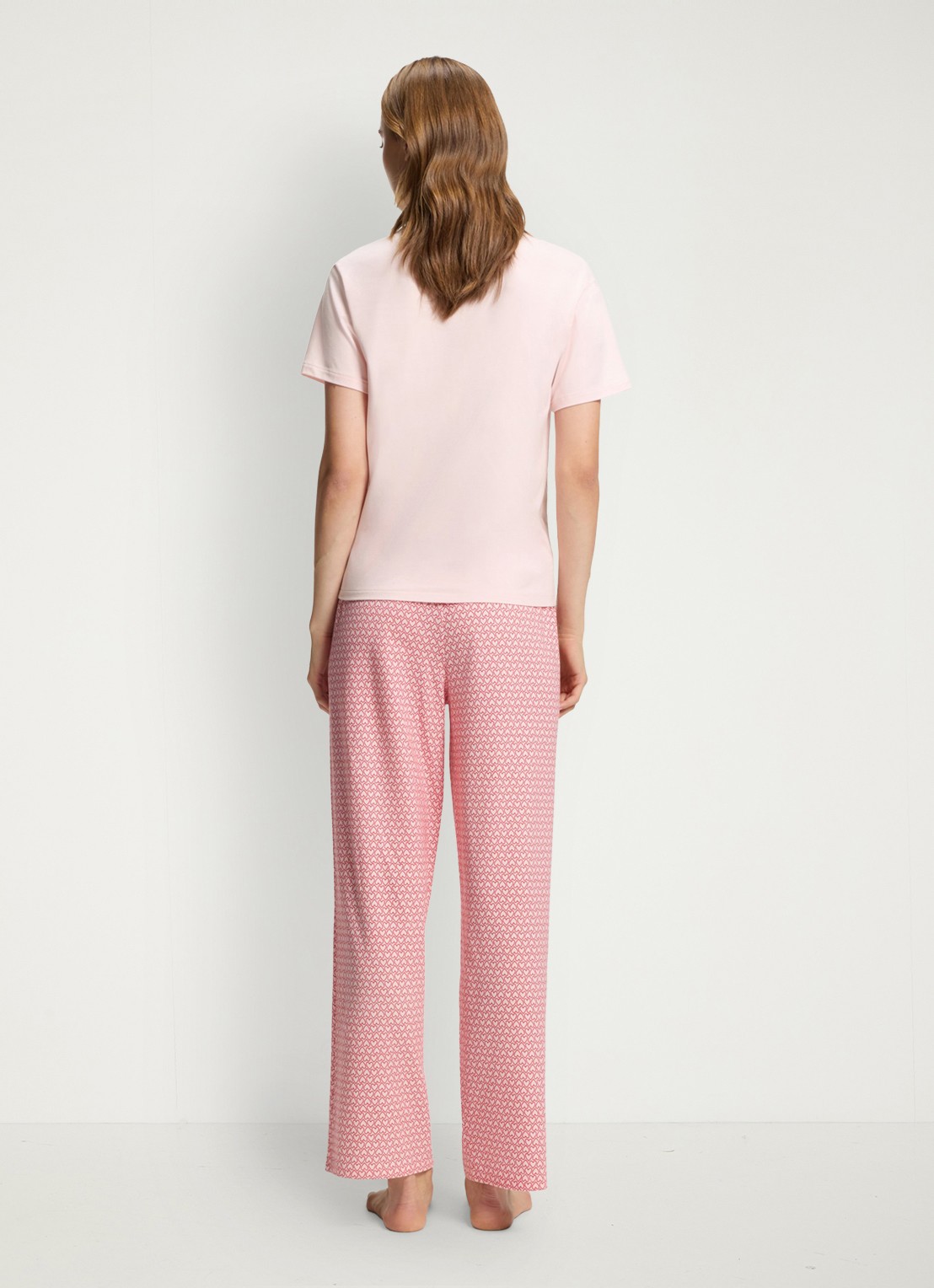 HUGO Pyjamashirt van stretchjersey met logoprint - achterkant 3 lichtroze