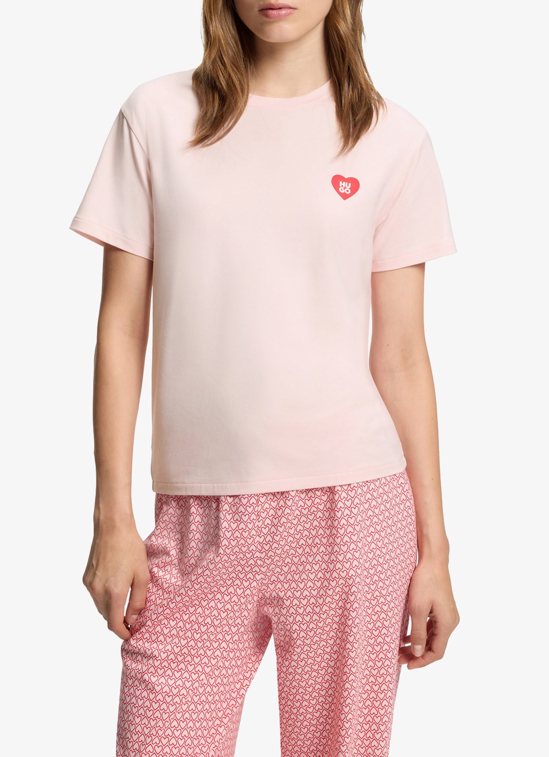 HUGO Pyjamashirt van stretchjersey met logoprint - detail 4 lichtroze