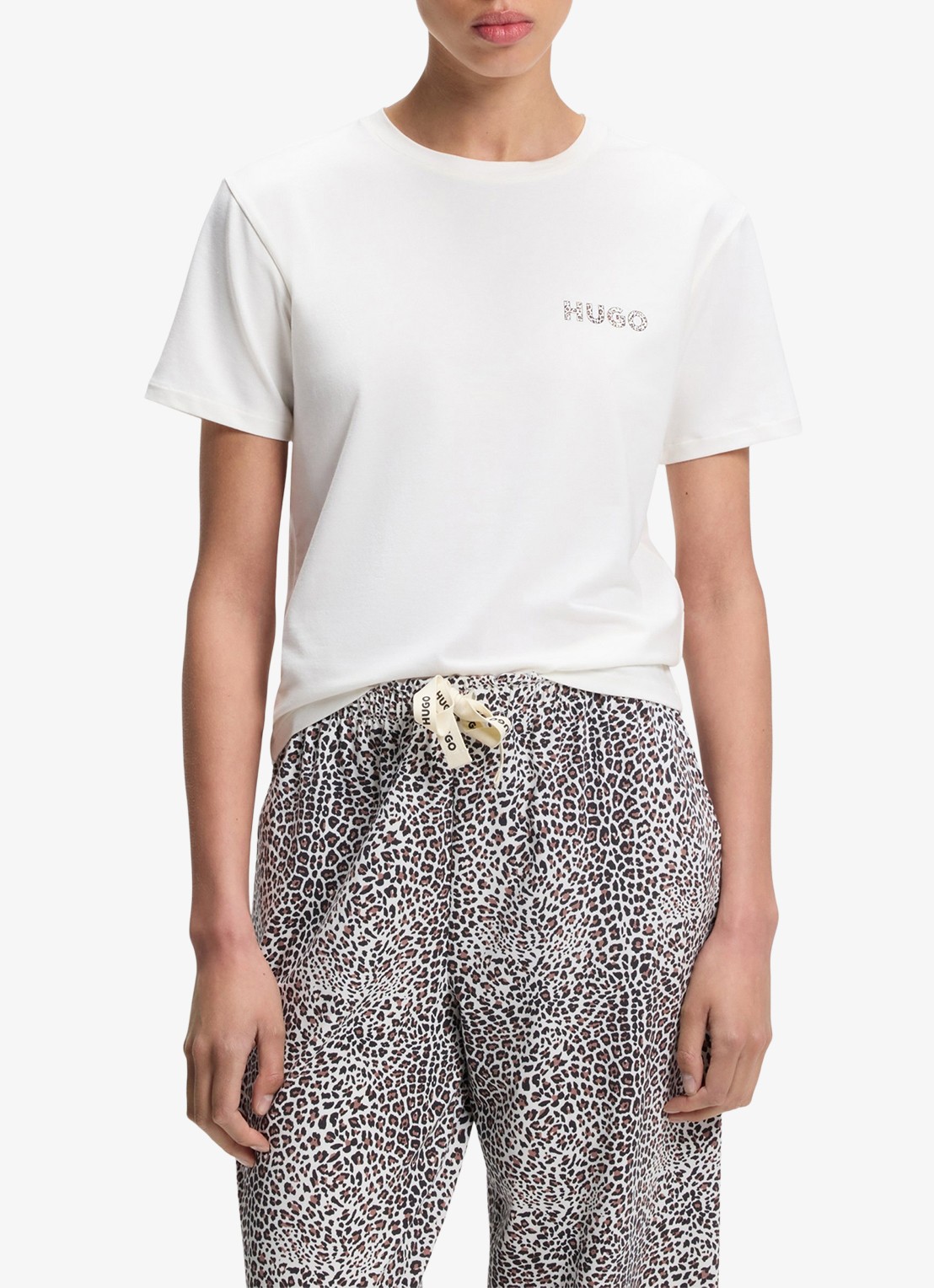 HUGO Pyjamashirt van stretchjersey met logoprint - detail 2 wit