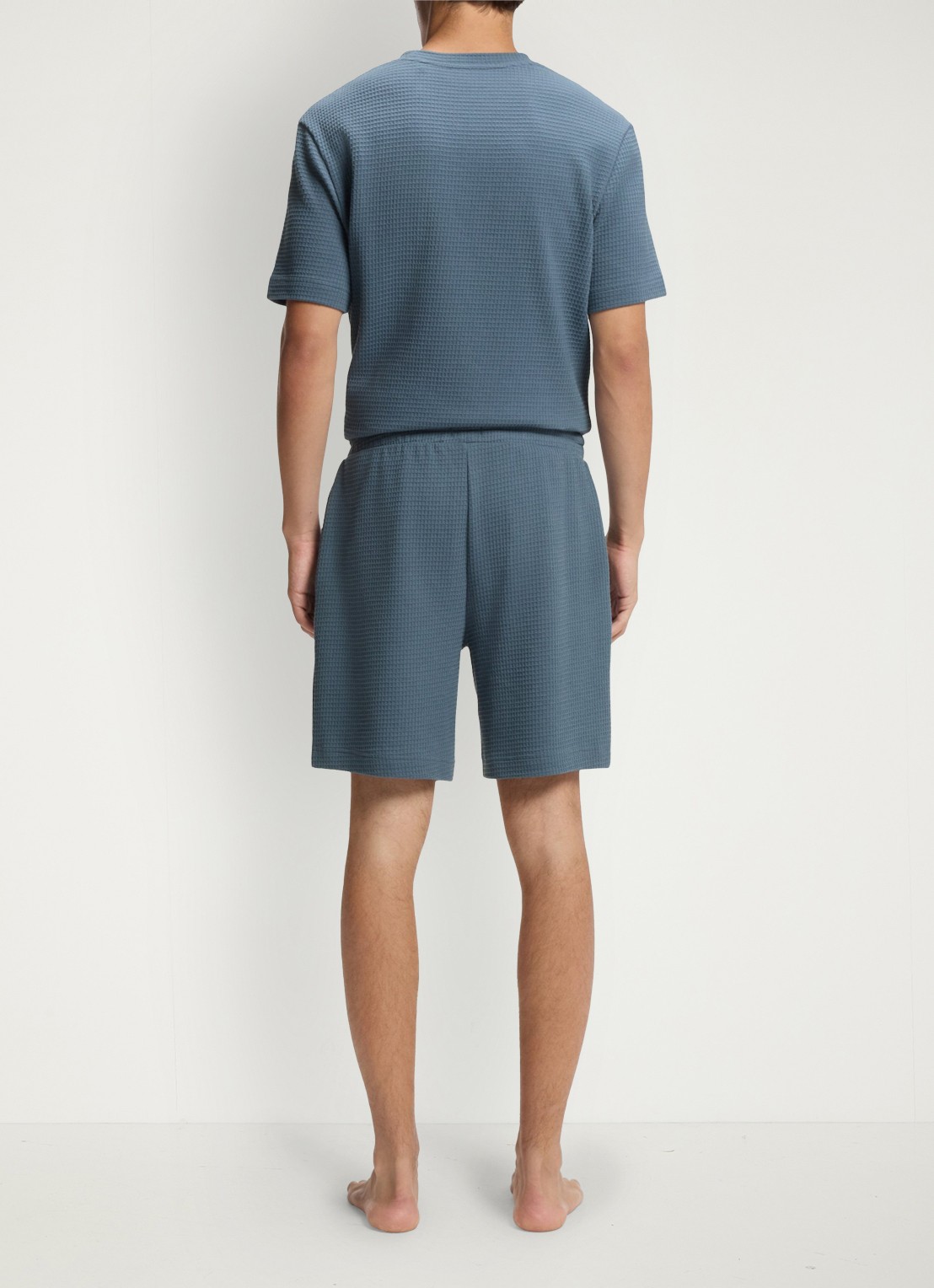 HUGO Pyjamashort met wafelstructuur en logostiksel - achterkant 7 open blue-496 / blauw