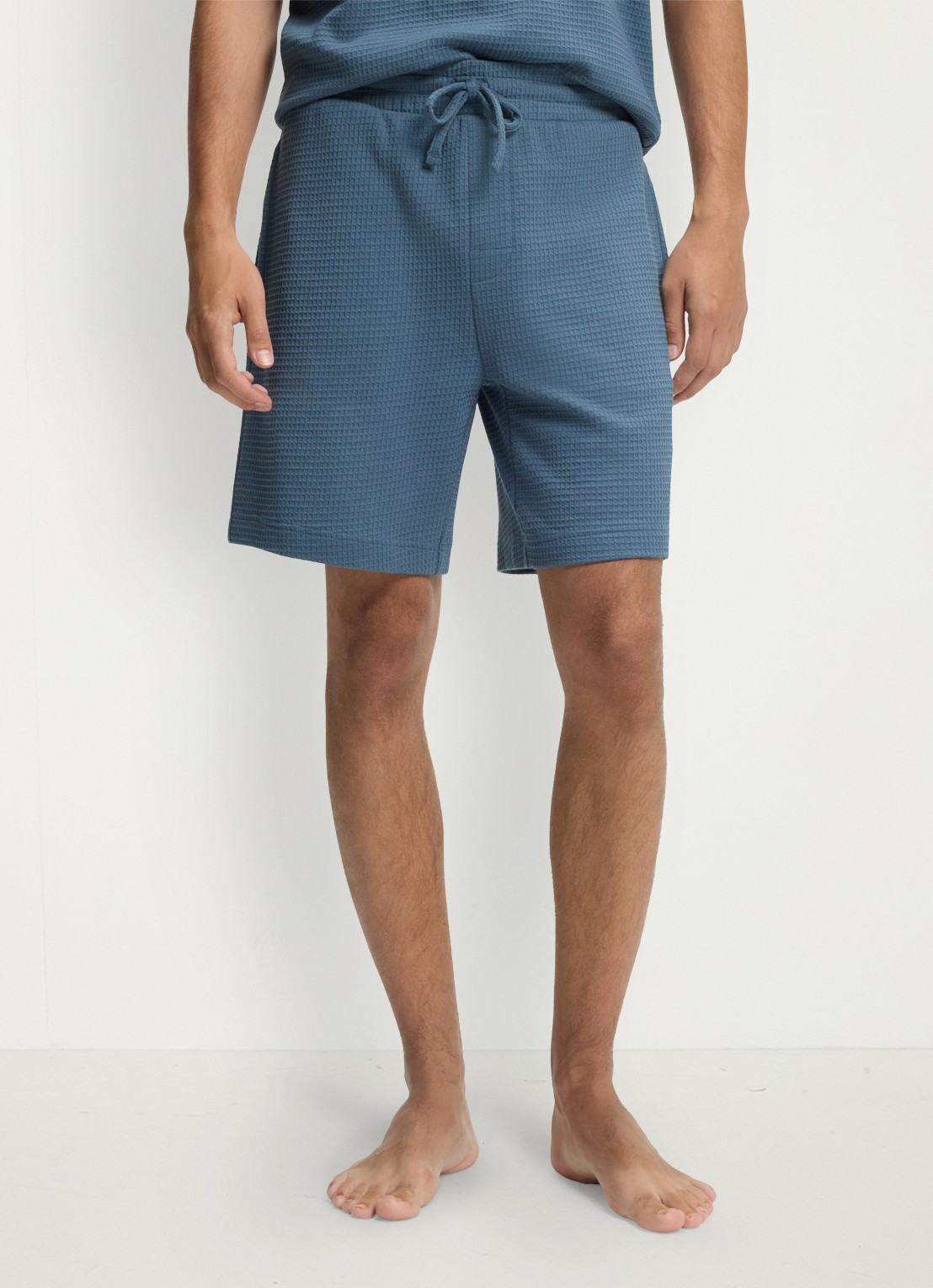 HUGO Pyjamashort met wafelstructuur en logostiksel - detail 4 open blue-496 / blauw