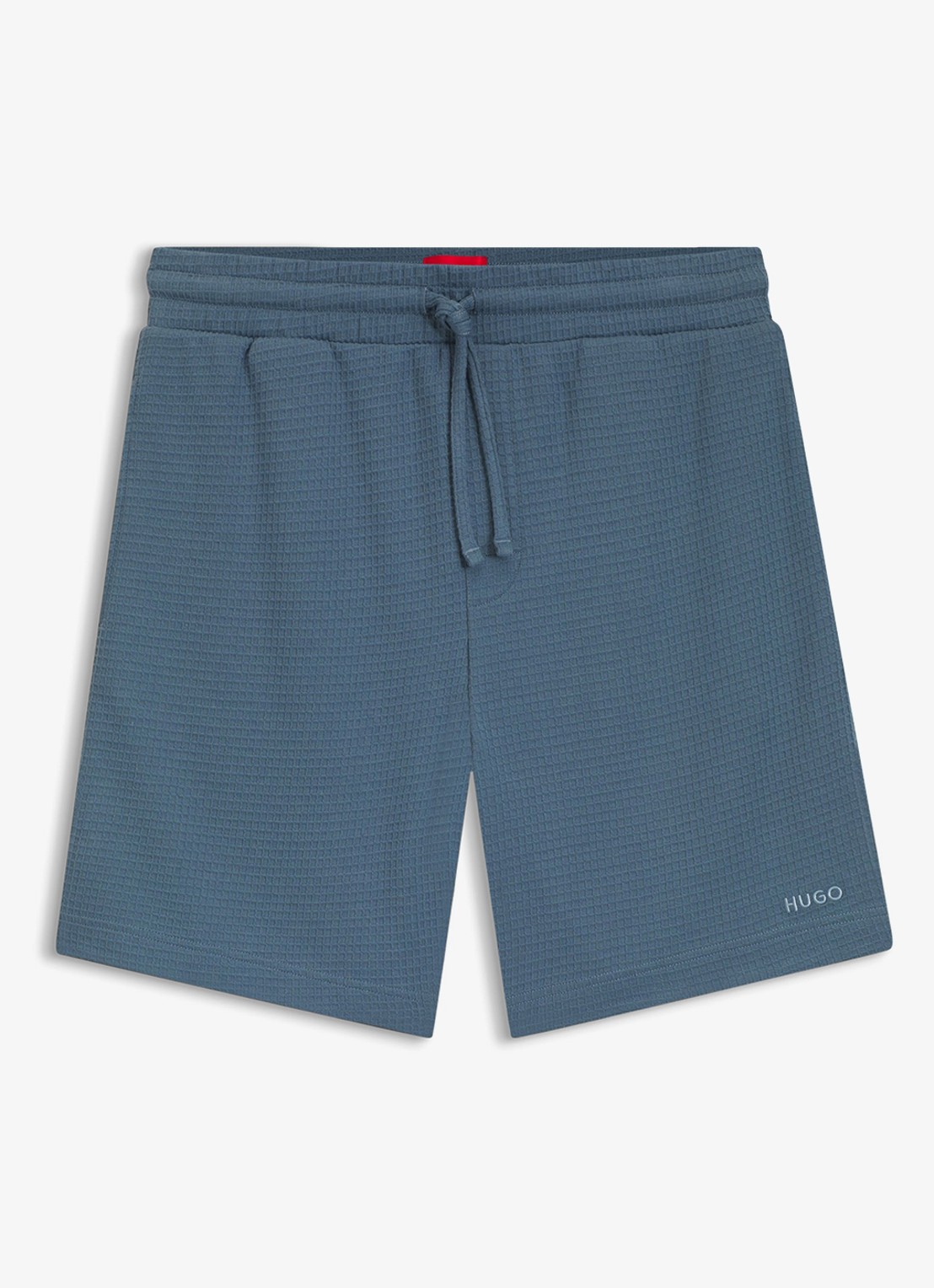 HUGO Pyjamashort met wafelstructuur en logostiksel - voorkant open blue-496 / blauw