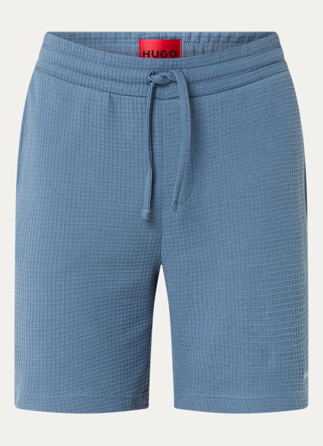 HUGO Pyjamashort met wafelstructuur en logostiksel - voorkant 3 open blue-496 / blauw