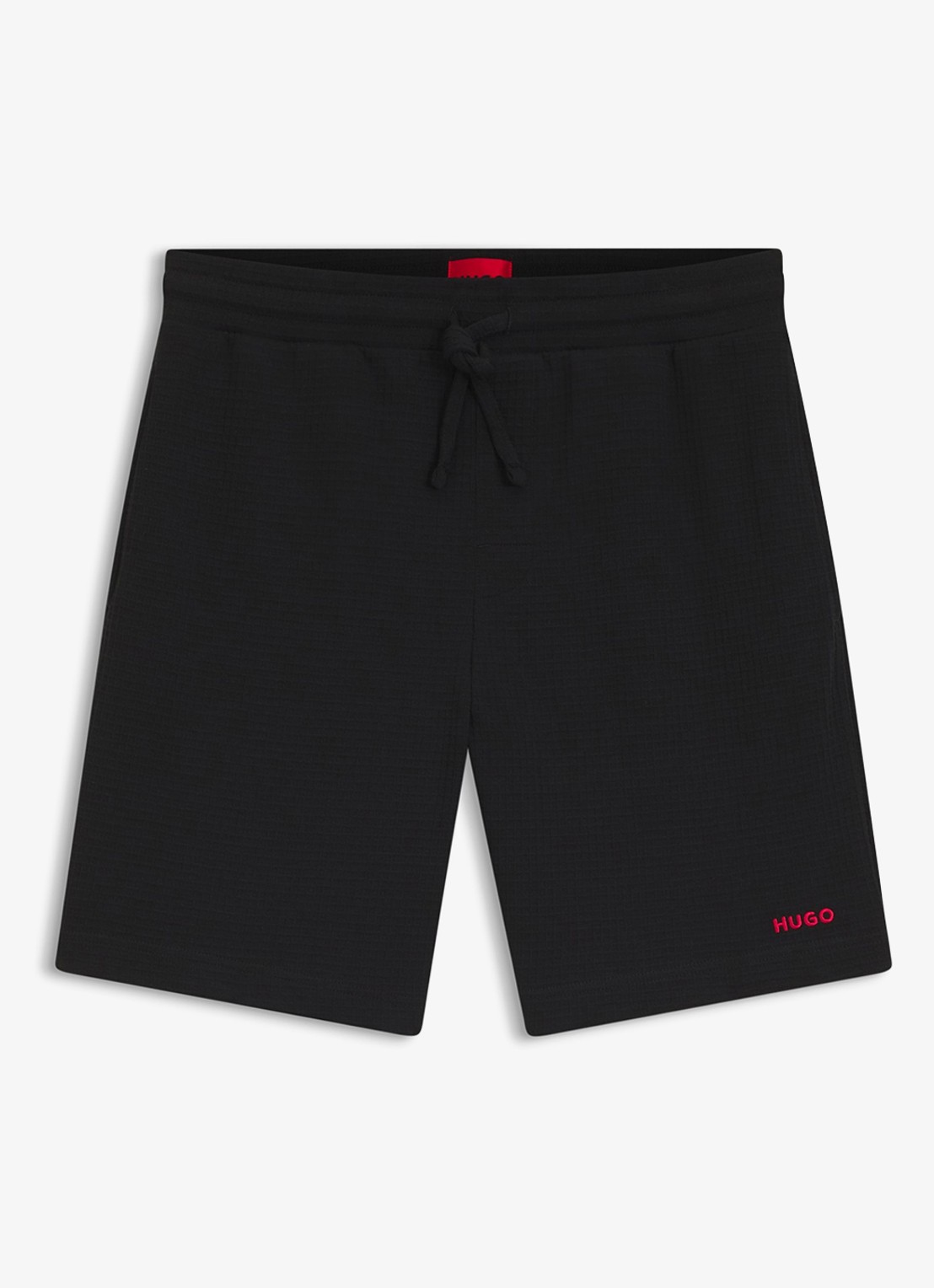 HUGO Pyjamashort met wafelstructuur en logostiksel - voorkant 3 black-001 / zwart