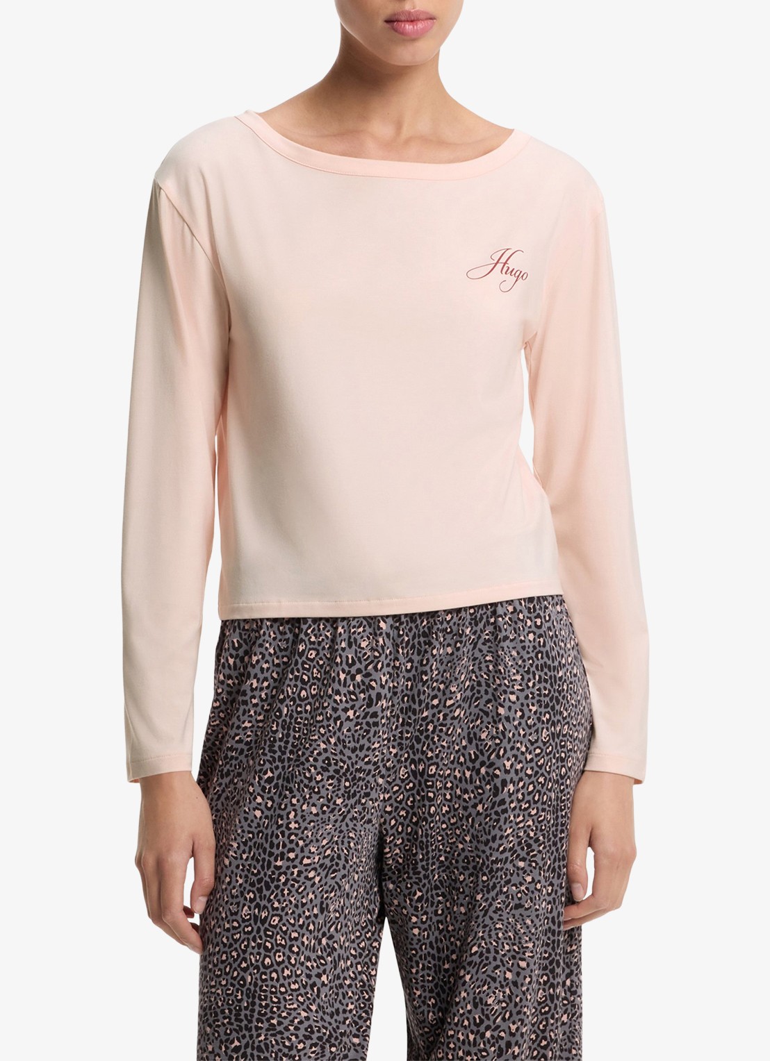 HUGO Pyjamatop met logo - detail open pink-691 / roze
