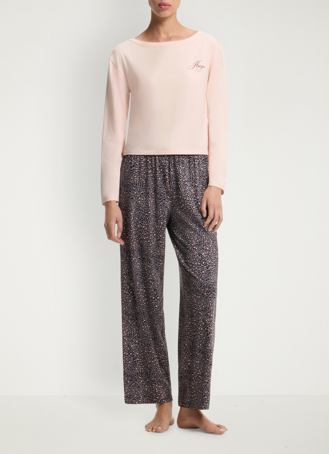 HUGO Pyjamatop met logo - voorkant 5 open pink-691 / roze